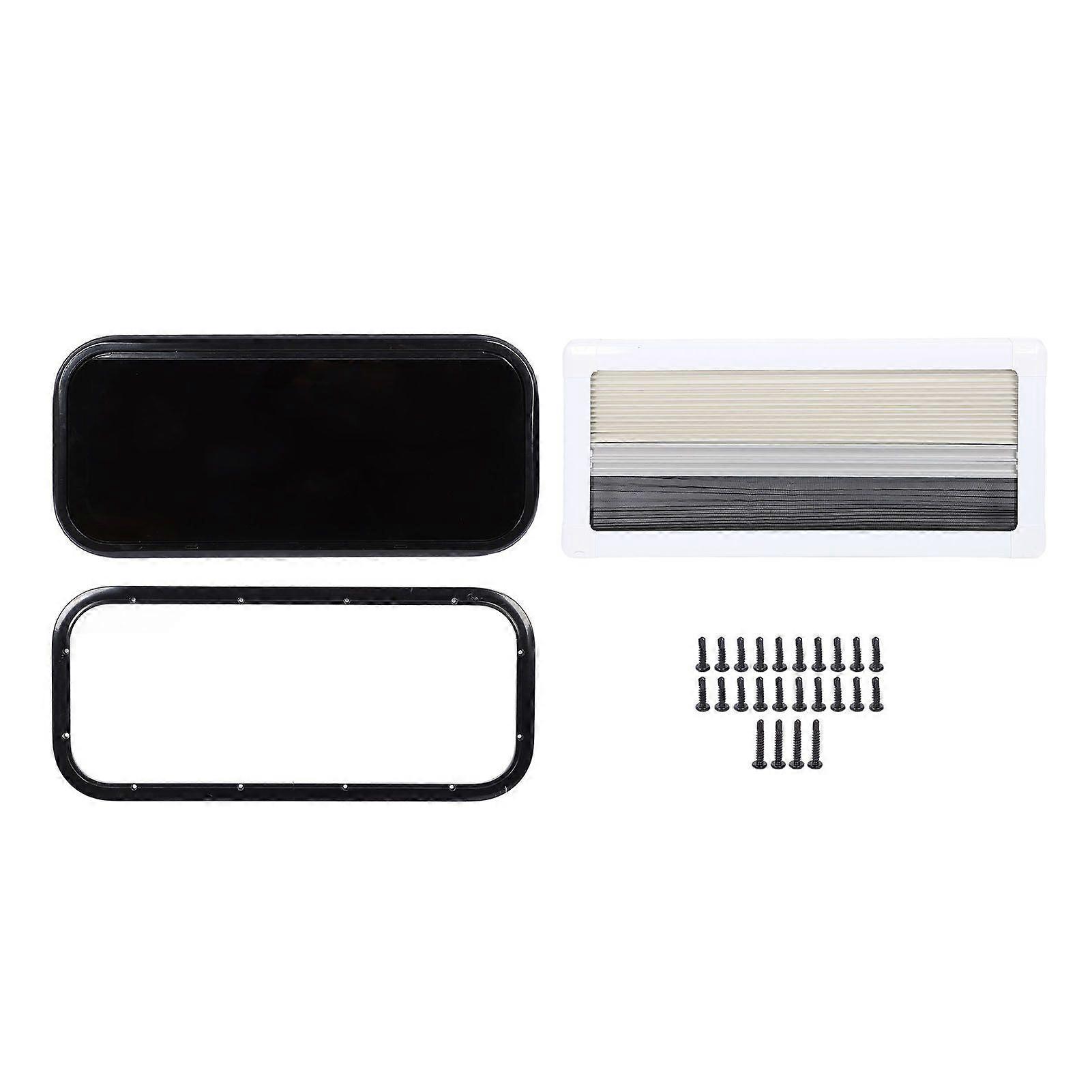 28 X 12 Inch RV Window Aluminum Alloy Frame Double Layer Acrylic with Screen Rounded Corner Emergency Escape Window