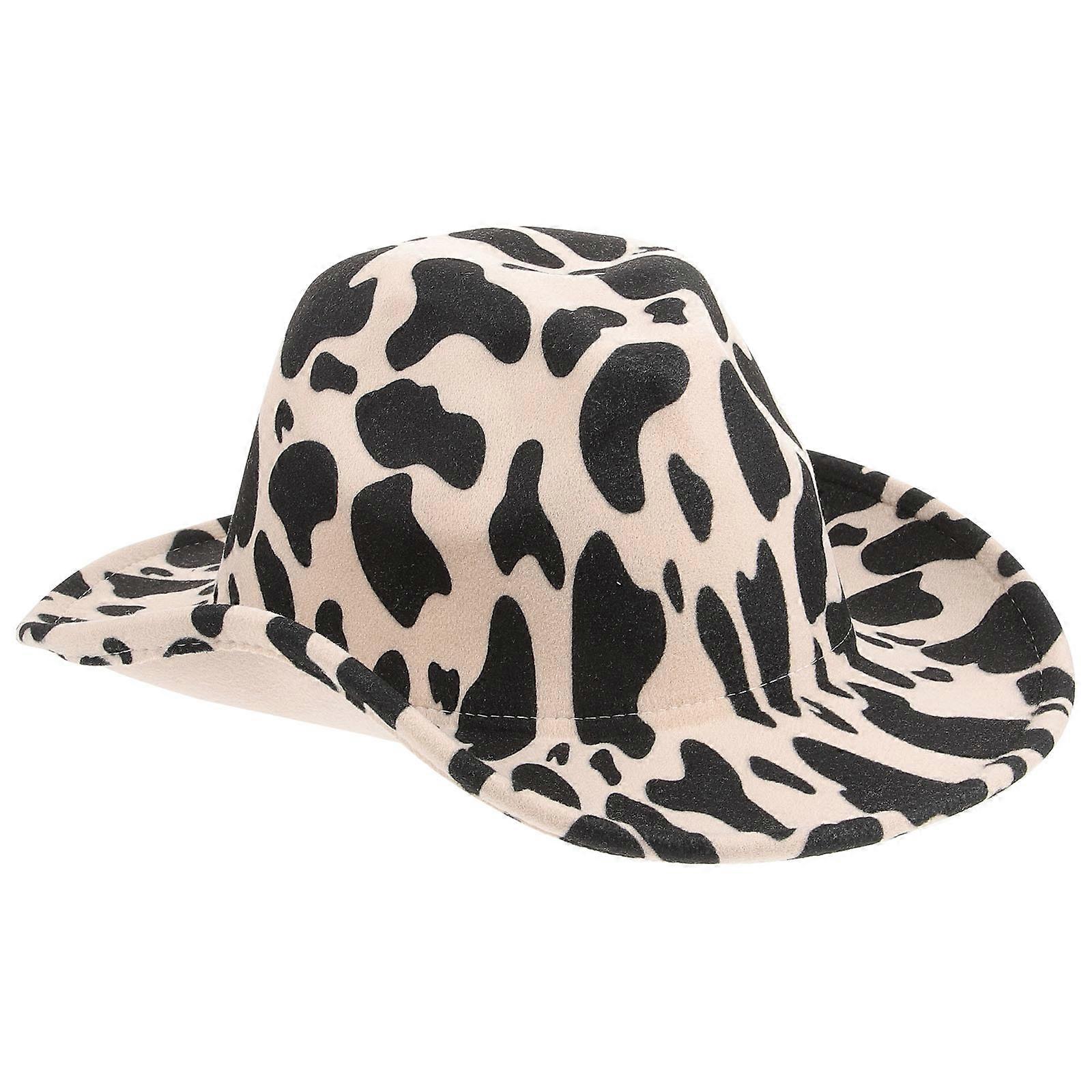 Decorative Cow Pattern Hat Curly Brim Hat for Decor 1Pcs