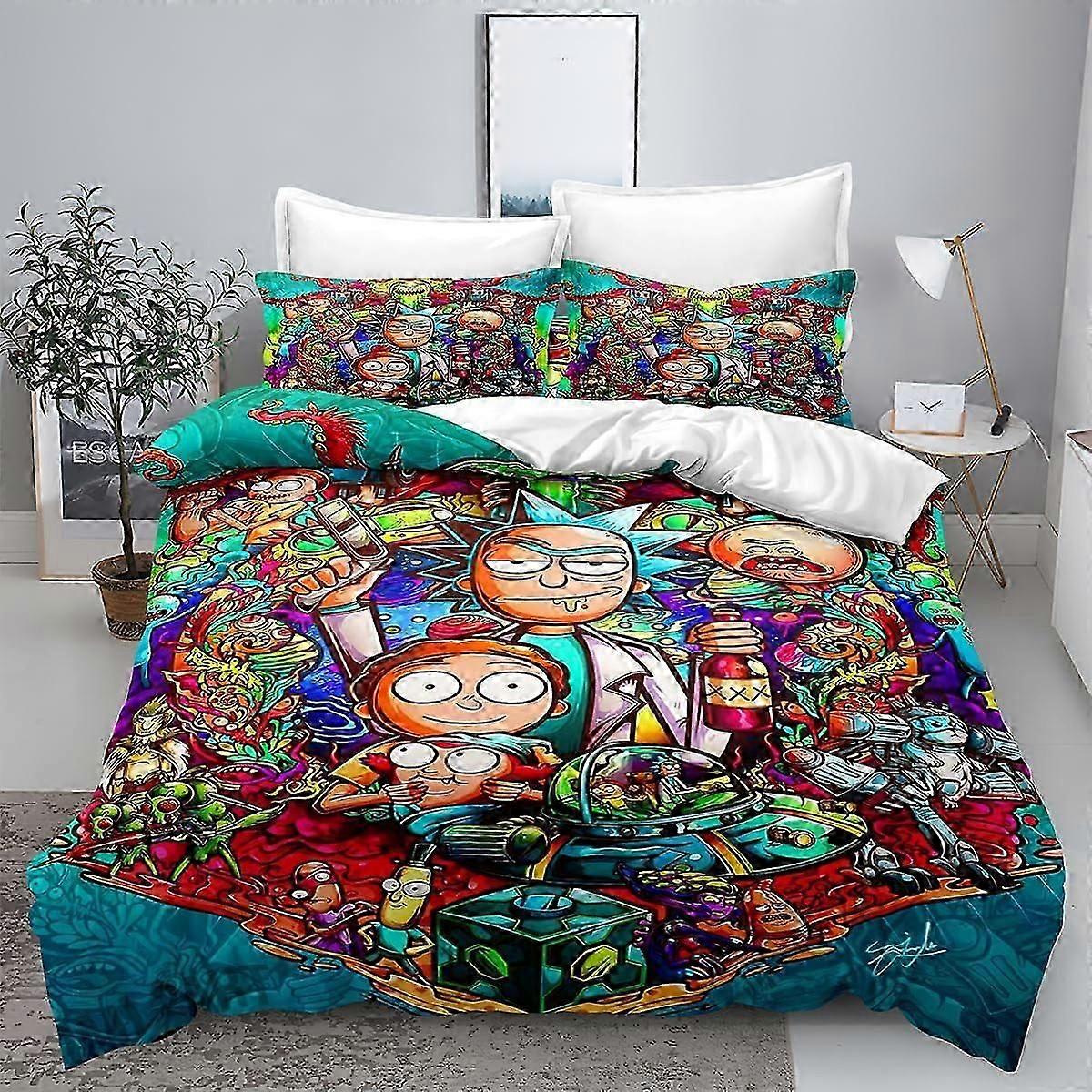 Bedding set Bed Duvet Cover Ric-k Bedding Sets and Morty D Printed Lightweight Piece Comforter Sets, Duvet Cover and Pillow