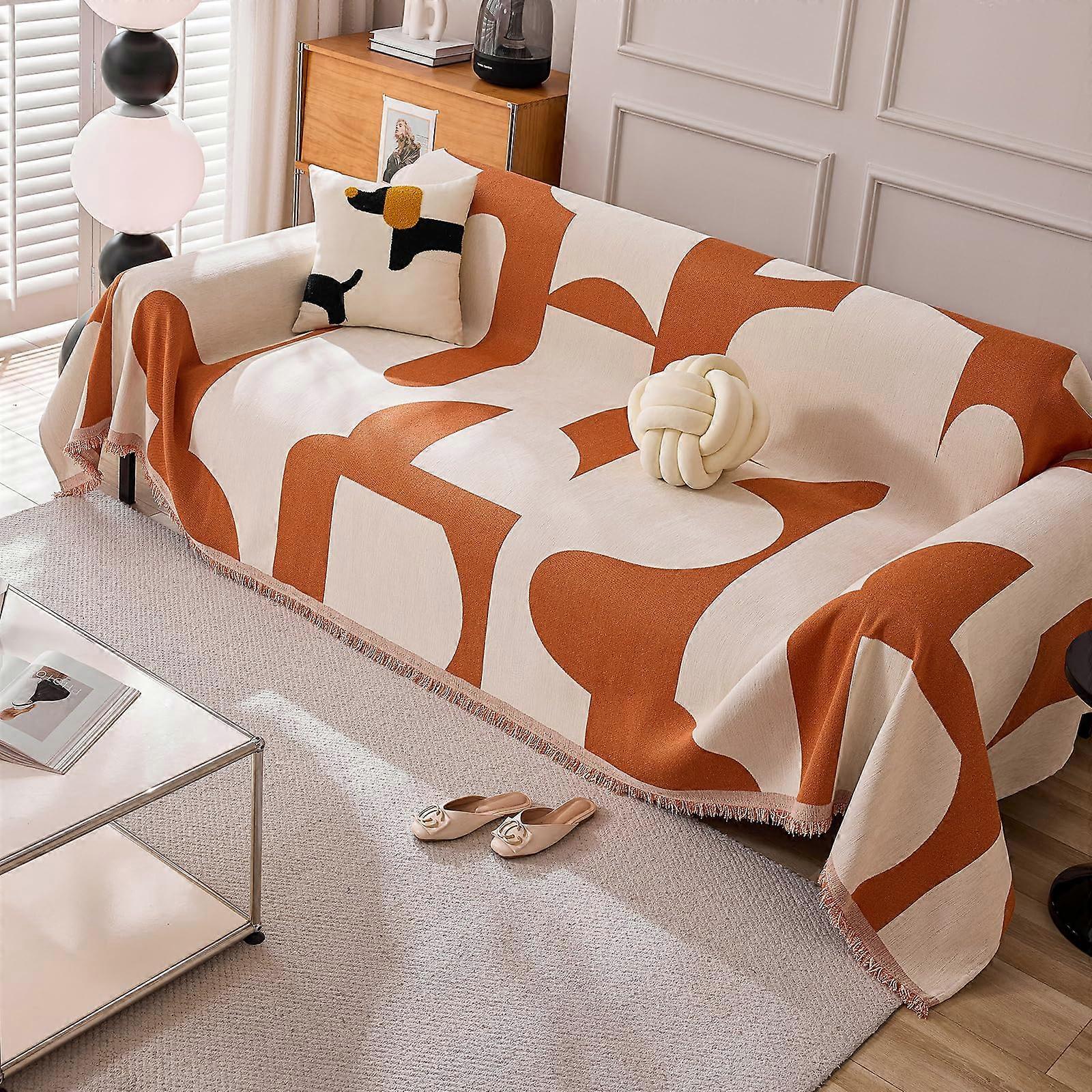 Sofa Blanket Reversible Sofa Cover For 4 Seasons Lightweight Soft Cosy Throw For Sofa Bed Couch 180x280cm Orange