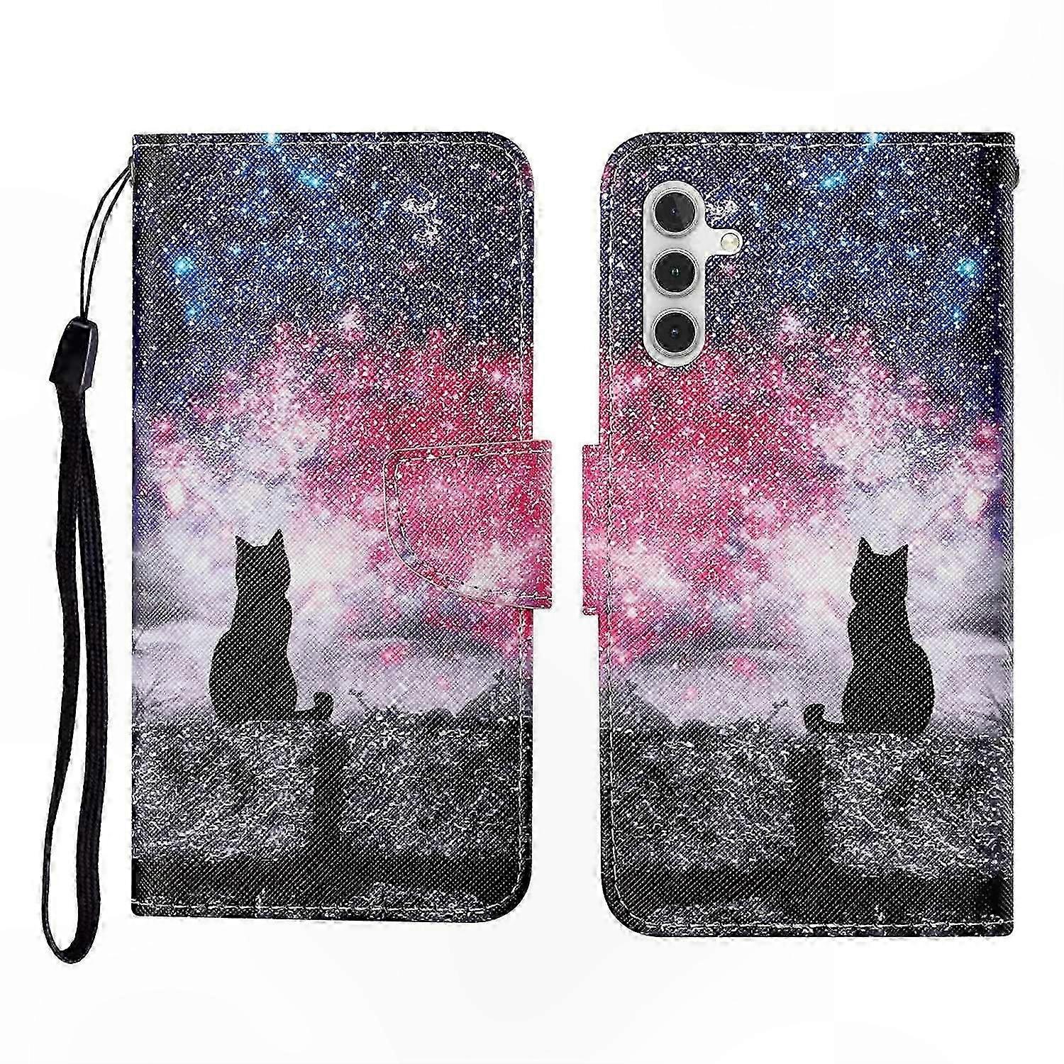 Patterned Leather Folio Case with Wrist Strap for 5G Smartphones