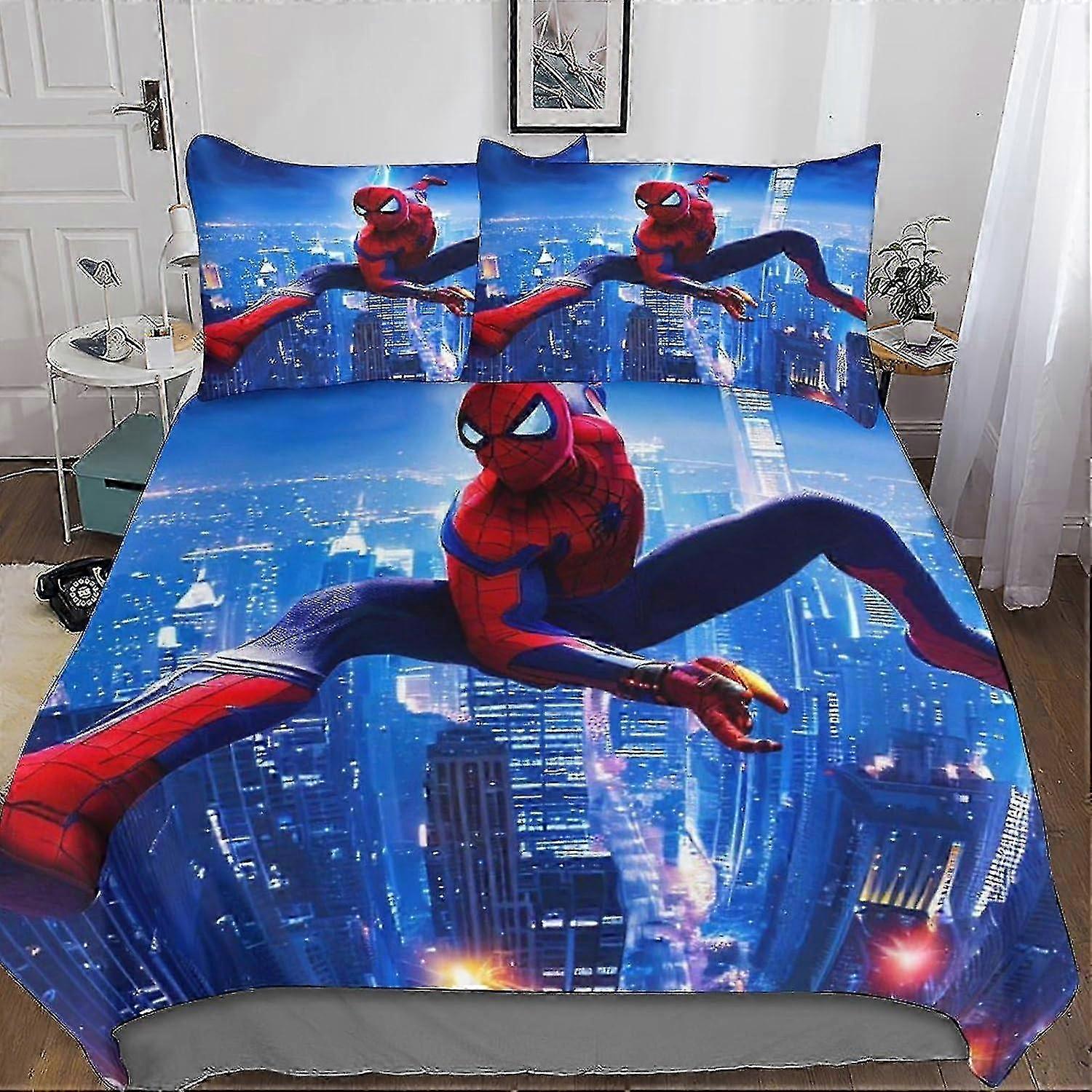Spiderman 3 Pieces Set Duvet Cover Bedding Sets Soft 3D Print Movie Quilt Cover Microfiber with Pillowcases,with Hidden Zipper Closure Comforter