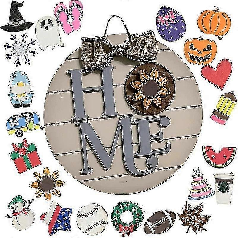 Gnome Door Hanger,interchangeable Seasonal Welcome Door Sign,hanging Front Door Sign With 22 Holiday Pieces,door