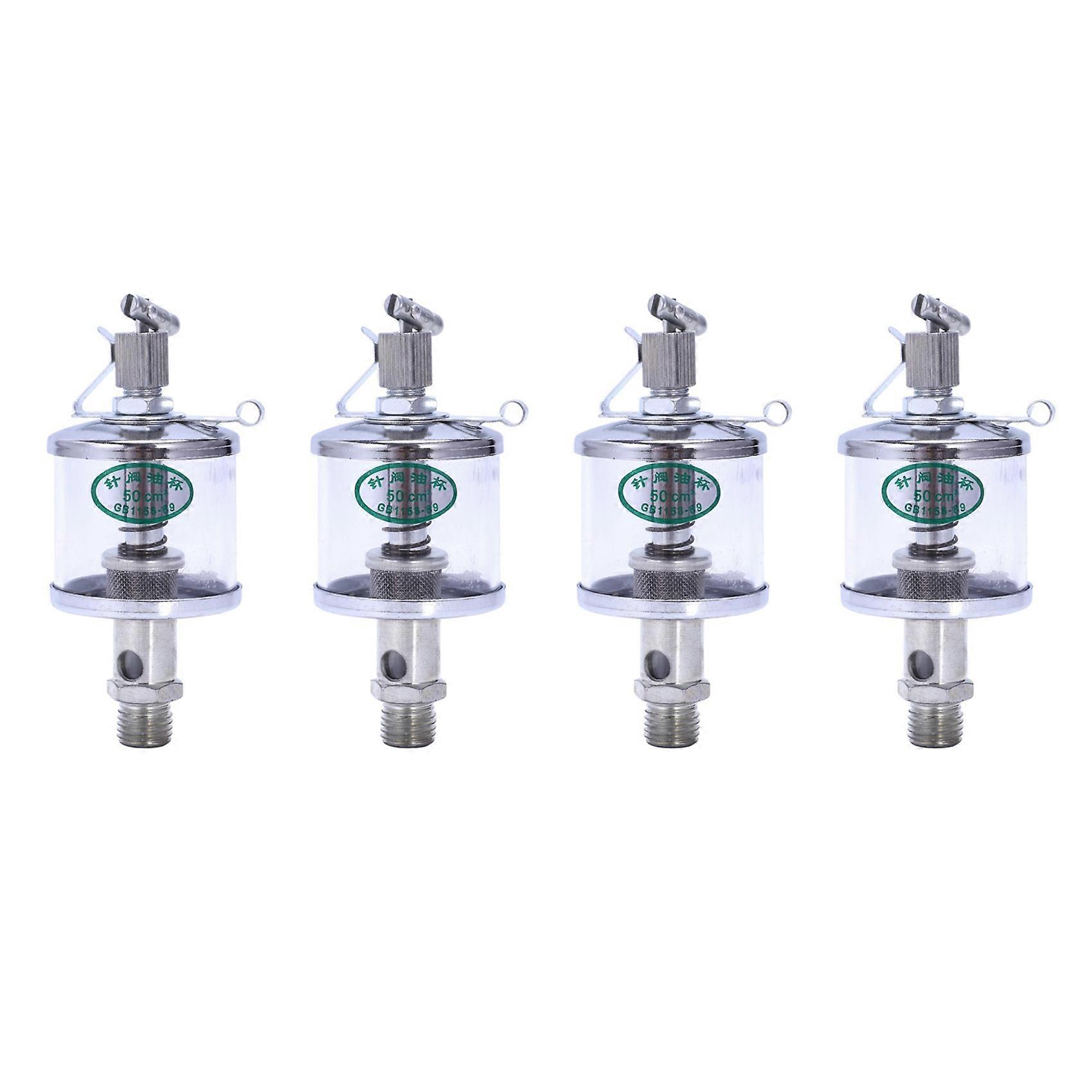 4X 50ML Engine Machine Lubricator Oil Drip Feed Oiler Clear+Silver