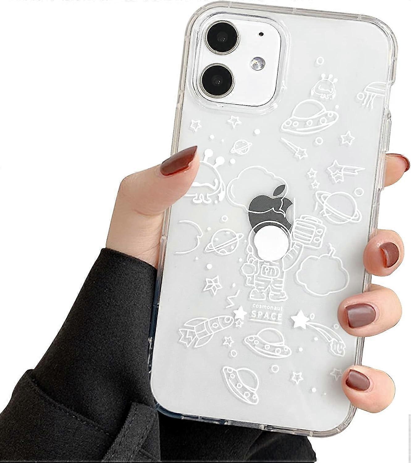Compatible with iPhone 12/12 Pro Case, Clear Cute Astronaut Design, Soft TPU Shockproof Slim for Girls Boys - Space Pattern