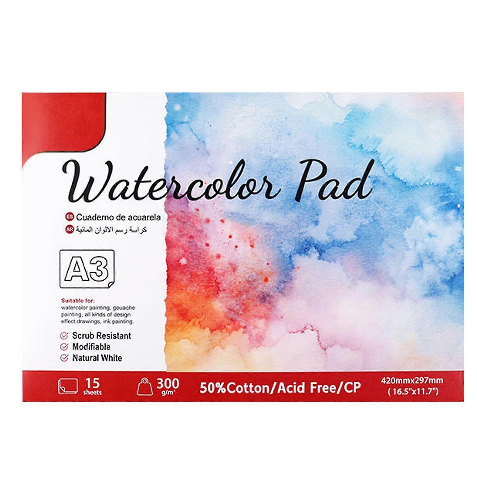 Watercolor Journal Thick Cotton Paper Drawing Painting Writing Sketchbook for Artistic Students A3 (420x297x10mm/16.54x11.69x0.39in) 300G 15 Sheets