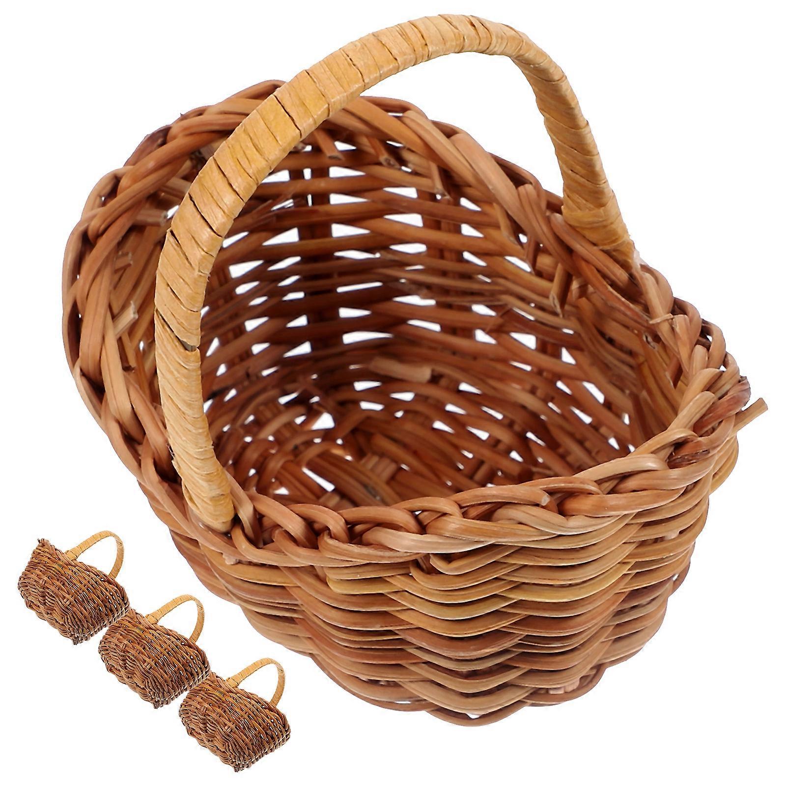 Mini Woven Basket Light Brown Rattan for Picnic Use 16Pcs Set