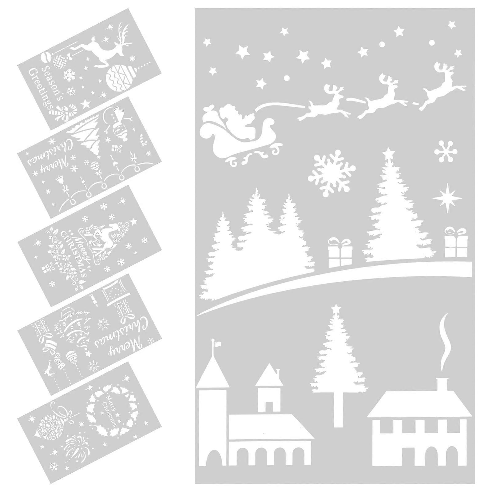 Hollow Christmas Stencils 6Pcs Reusable Craft Stencils For Craft Enthusiasts 26.8x16cm Silver Decoration