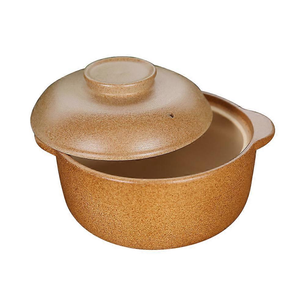 2Pcs Ceramic Kitchen Cooking Pot for Soup Stew Brown Cookware