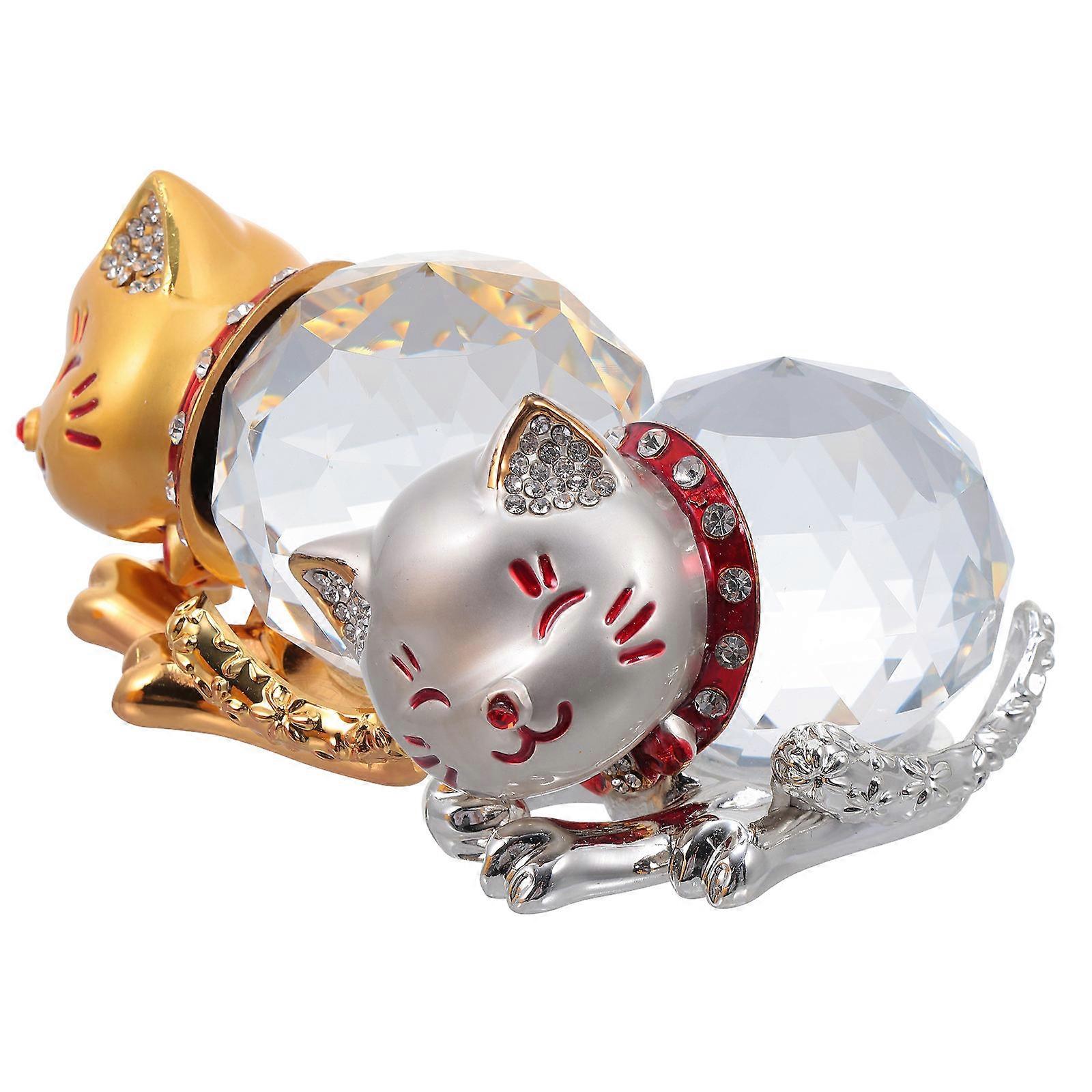 Cat Crystal Figurines Alloy Material for Decoration 4Pcs Dashboard Cats
