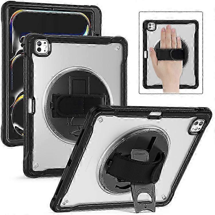Compatible For iPad Pro 13 (2024) Case Kickstand PC+TPU+Silicone Tablet Cover with Rotary Hand Strap 2025