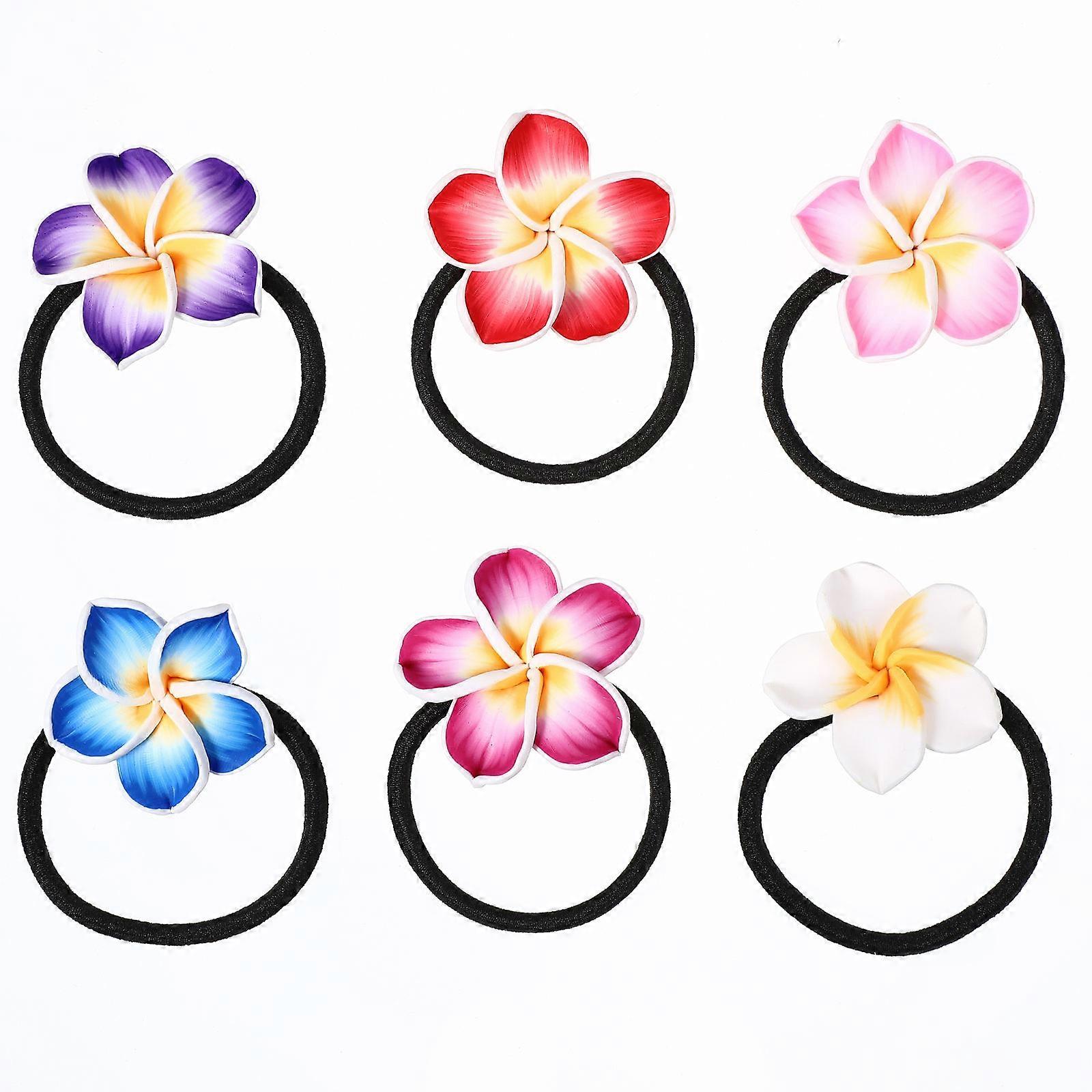 4Pcs Plumeria Hair Ties For Women And Kids In Assorted Color Great For Shore Parties And Seaside Parties With Elastic Function 48Pcs