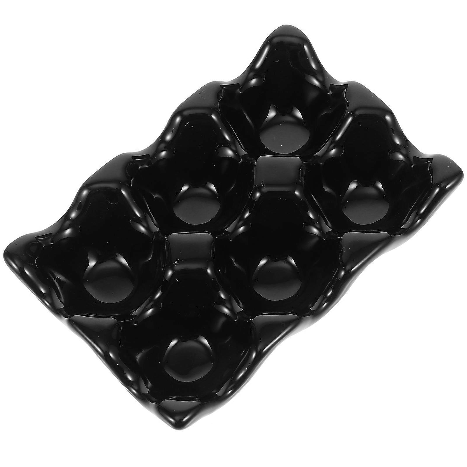 Convenient Serving Tray Ceramic Egg Holder for Kitchen Use 2Pcs Black