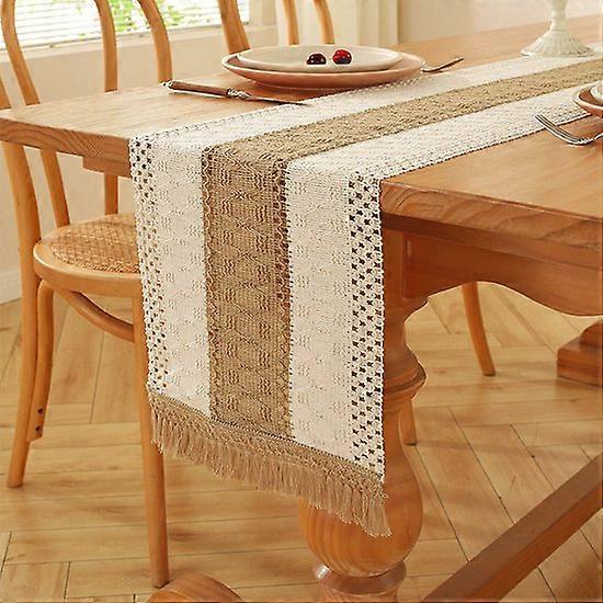 Bohemian table runner with tassels - linen weave table runner - hollow tablecloth table runner in country style - the dining table in spring, home de