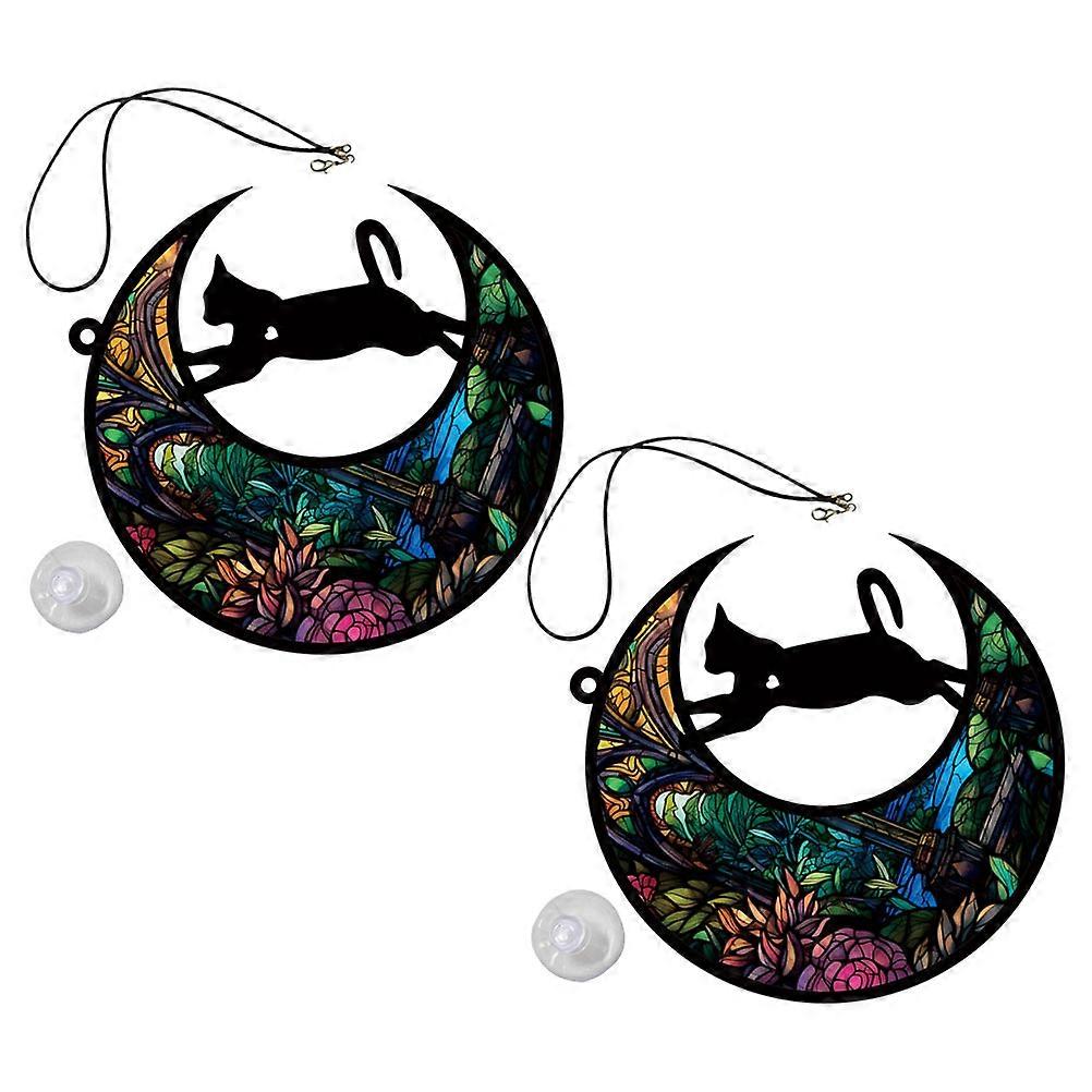 Hanging Acrylic Cat Moon Decor for Decoration 2Pcs Multicolor Pendant