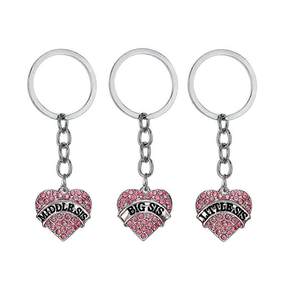 Pink Keychain Pendant Family Heart Shaped for Decoration 9Pcs Crystal