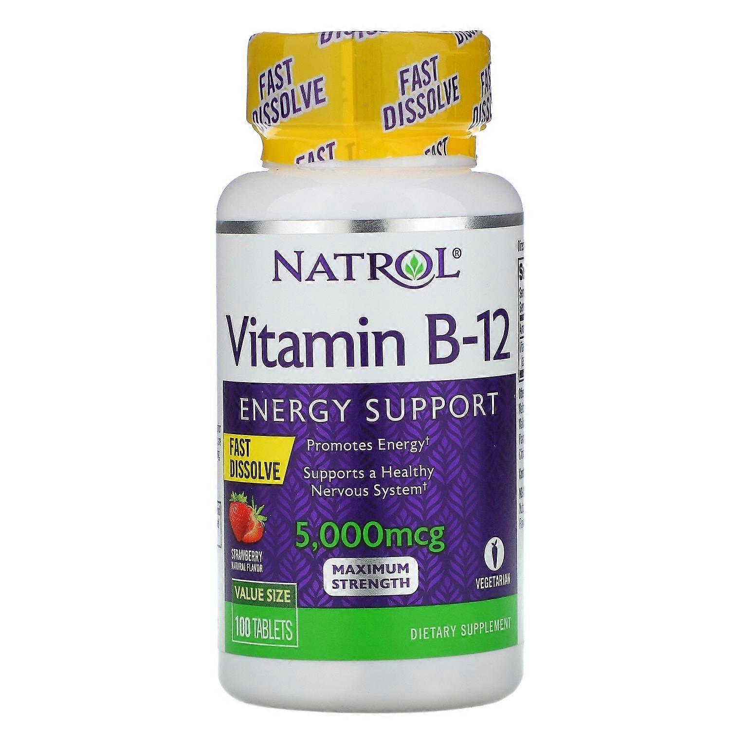 Natrol, Vitamin B-12, Fast Dissolve, Maximum Strength, Strawberry, 5,000 mcg, 10