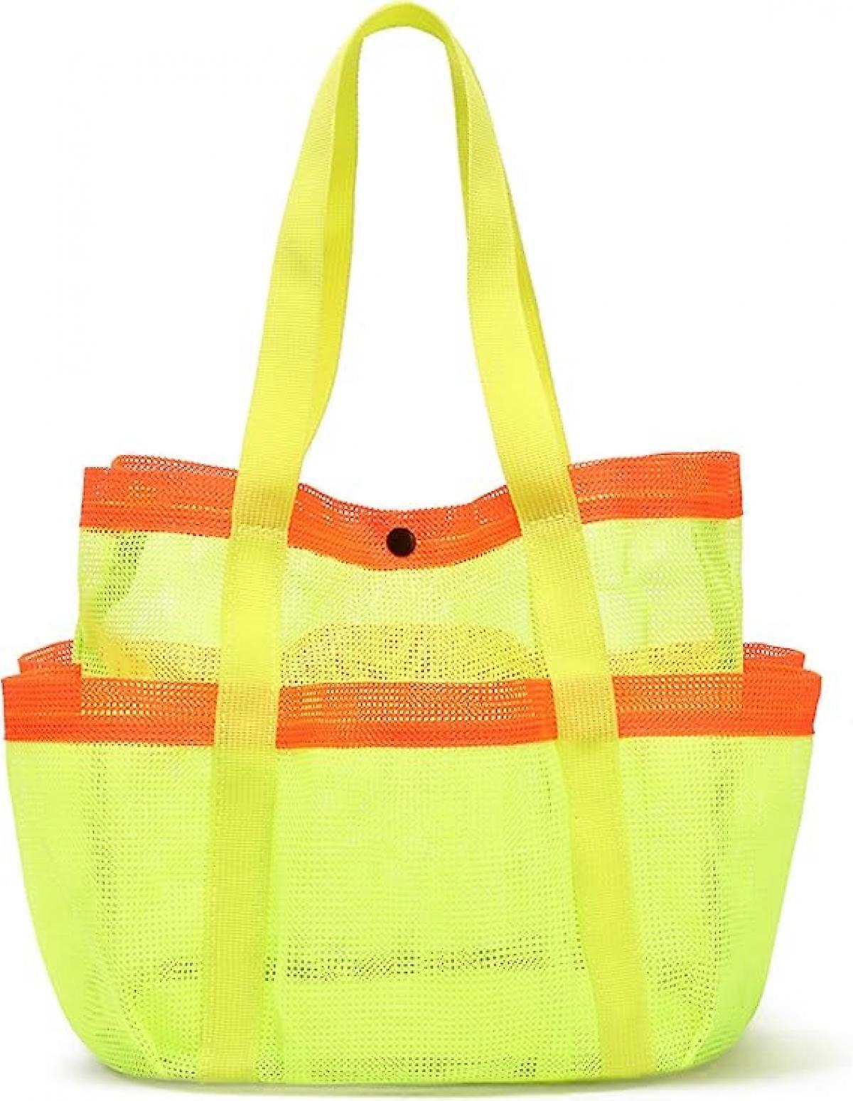 Mesh Beach Bag with 6 Pockets, Foldable Waterproof & Sandproof Tote  Ideal for Swim, Tropical Vacations, Pool Days, Spacious Beach Storage Essential f