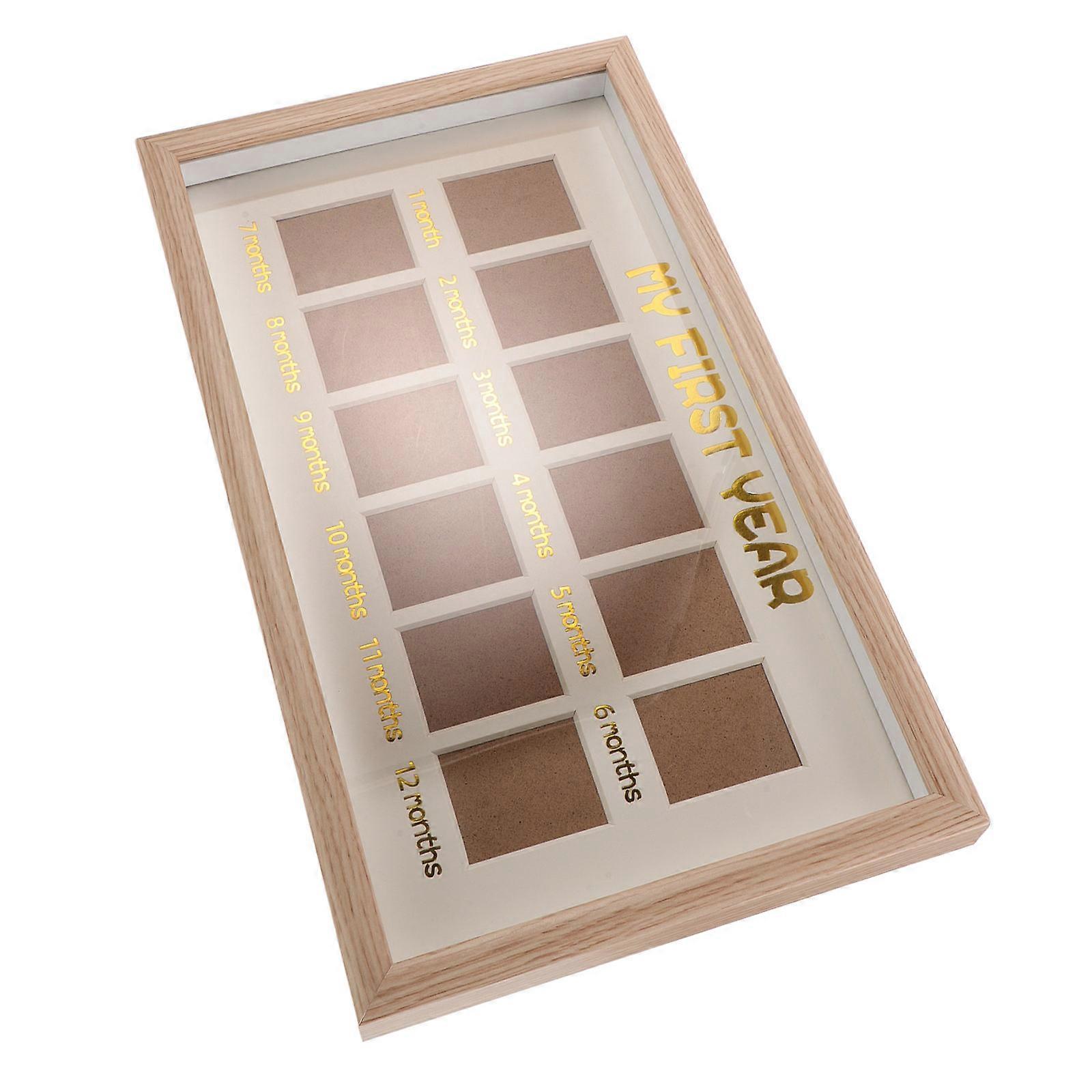 Wood Baby Growth Photo Frame First Year Photo Frame for Display 12 Slots