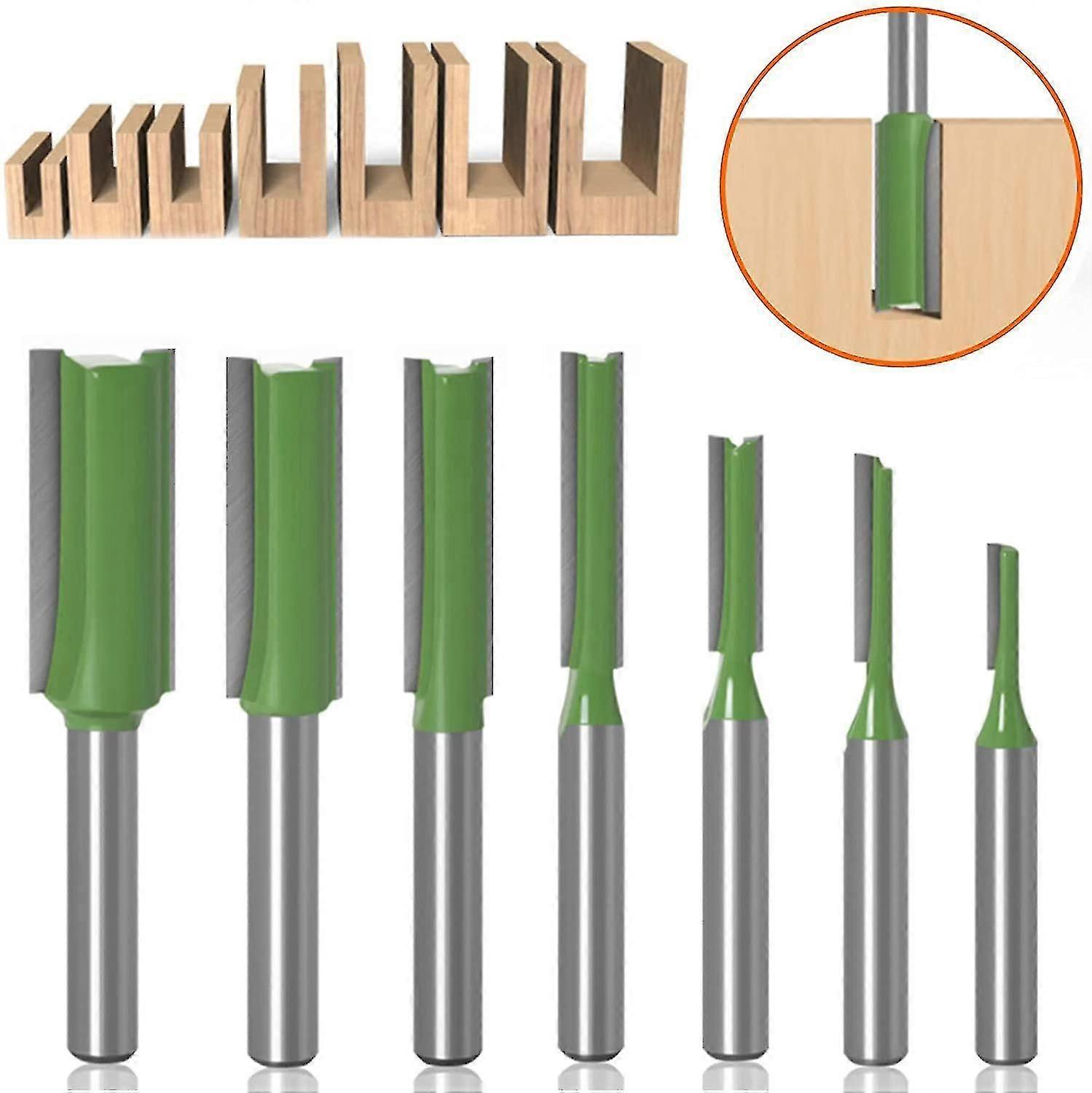 7 Pieces Straight Router Bit, 6mm Shank Router Bits Countersink With Carbide Cutting Edges Milling Cutter, For Woodworking (green)
