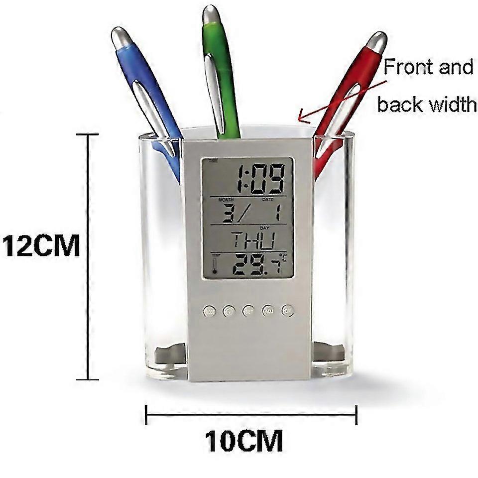 For Transparent Desk Clock Pencil Holder Removable Desktop Table Digital Clock