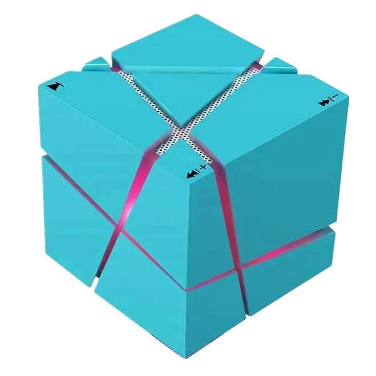 Radio Subwoofer Bluetooth Speaker Sound Card Speakers Portable LED Cube Stereo Mini Speakers Supports FM TF Cards Blue