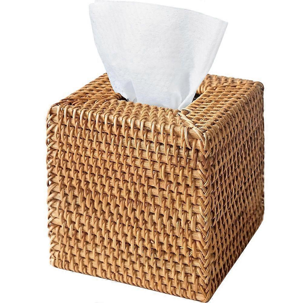 Rattan Tissue Box Cover, Hand Woven Square Wicker Holder