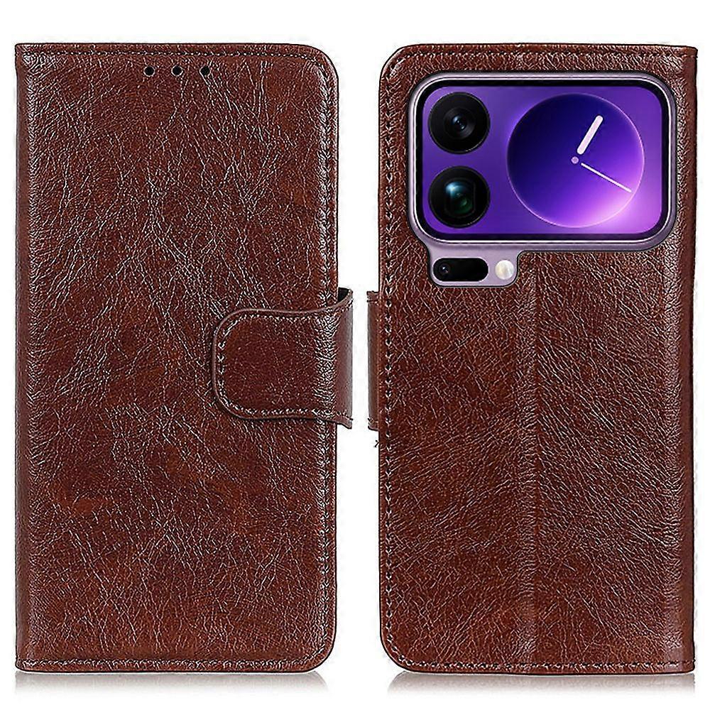 For Xiaomi 17 Pro Max Case Nappa Texture Split Leather Wallet Phone Cover - Brown