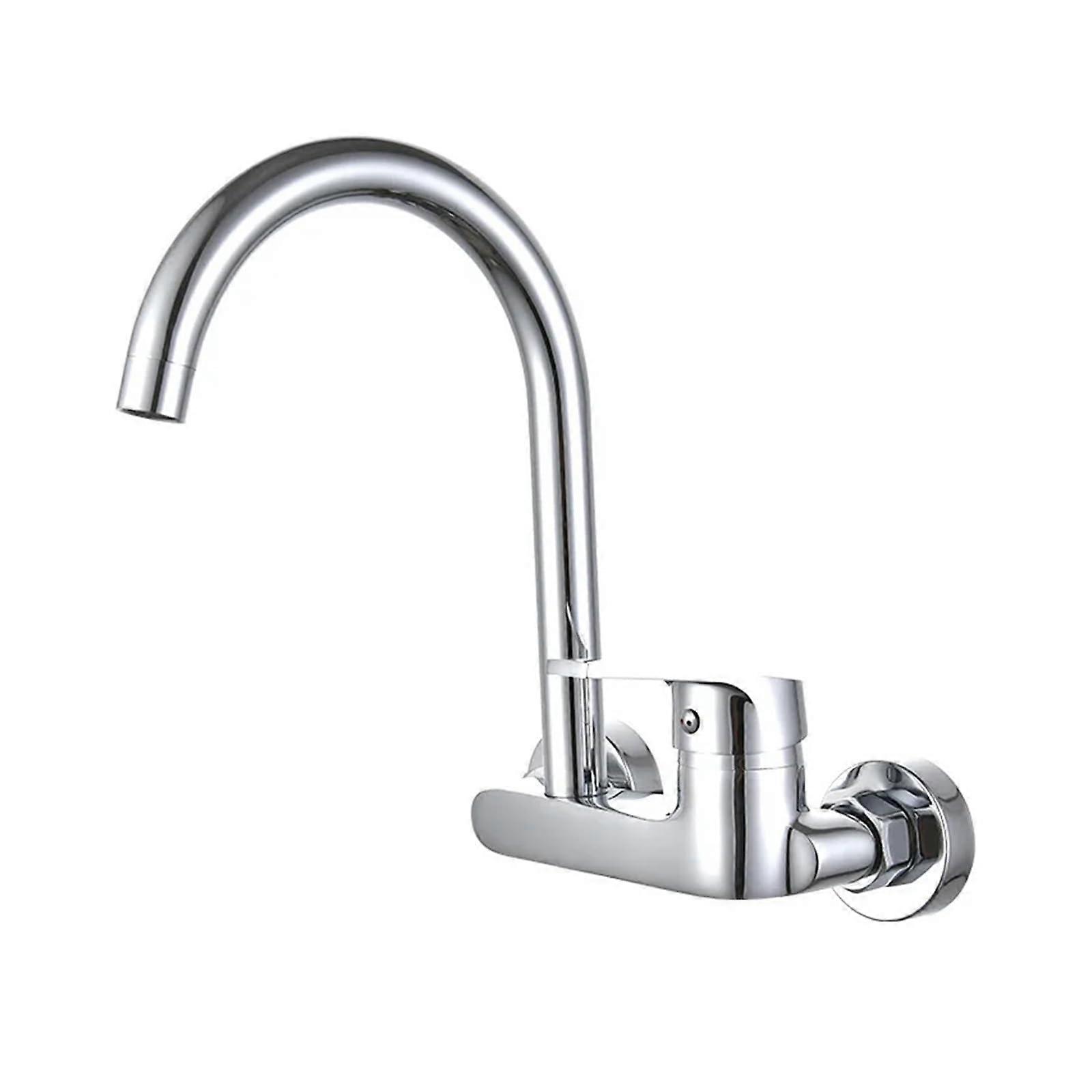 Brass Chrome Wall Mounted Basin Faucet Single Handle Mixer Taps Dual Holes Hot and Cold Water Tap 360 Degree Rotation