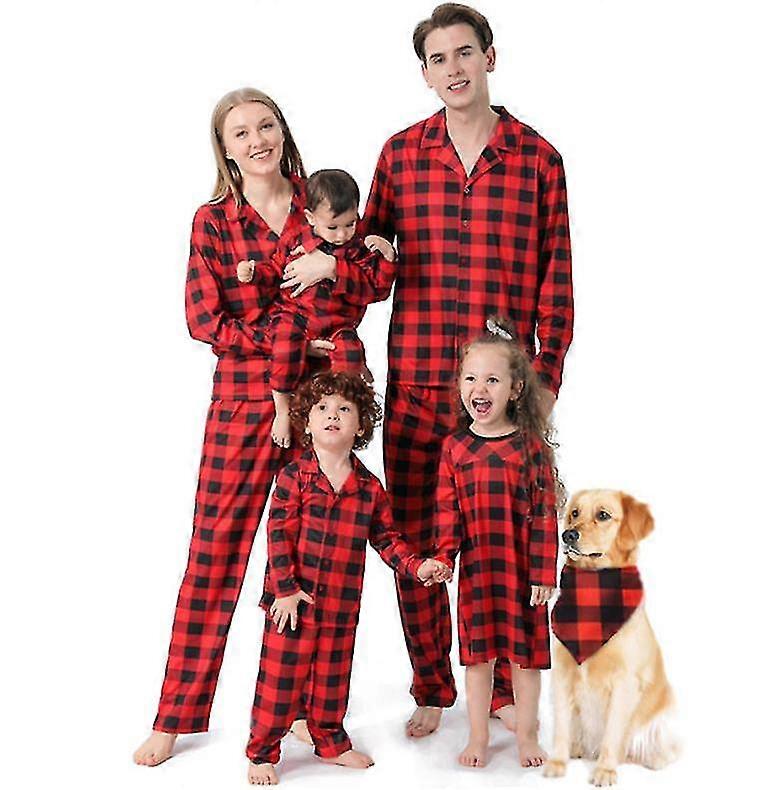 Pijama combinando para a família de Natal 25-26, xadrez de algodão, mãe, pai, bebê, crianças e cachorro, roupas combinando para a família