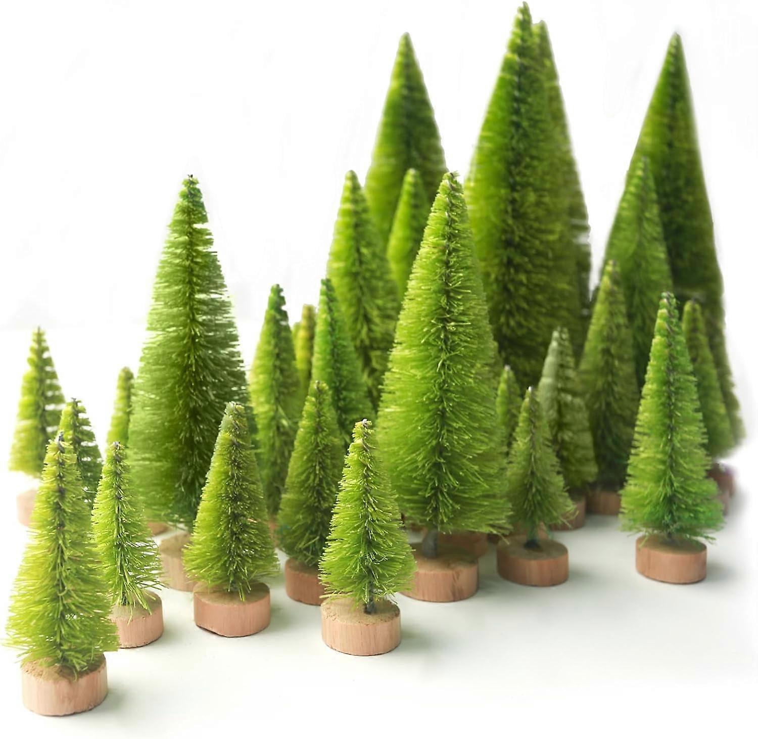 40PCS Mini Christmas Trees, 5 Sizes Artificial Sisal Trees Bottle Brush Xmas Trees with Wooden Base for Xmas Winter Home Table Decoration
