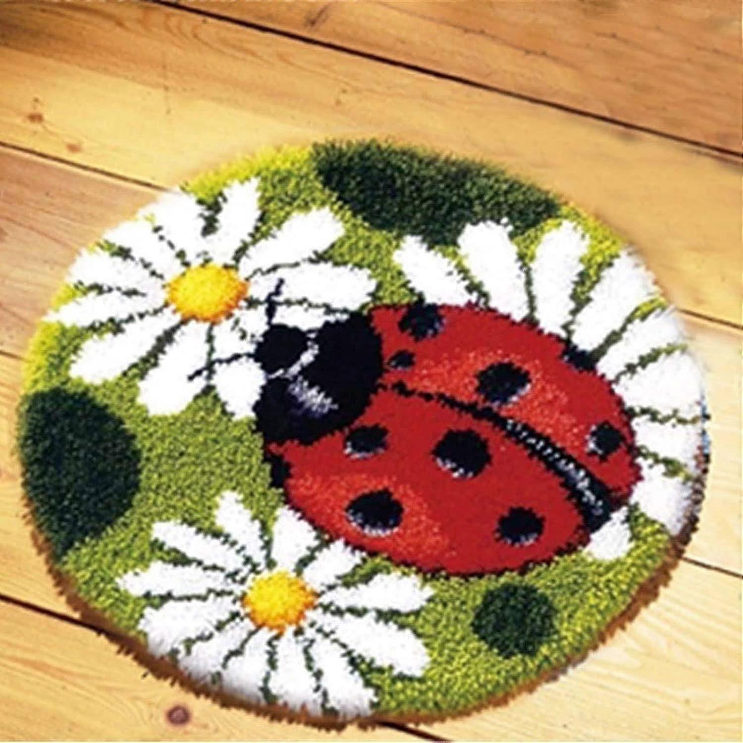 Ladybug Latch Hook Kits Rug Making Kits Diy  With Printed Canvas Pattern 20" X 20"
