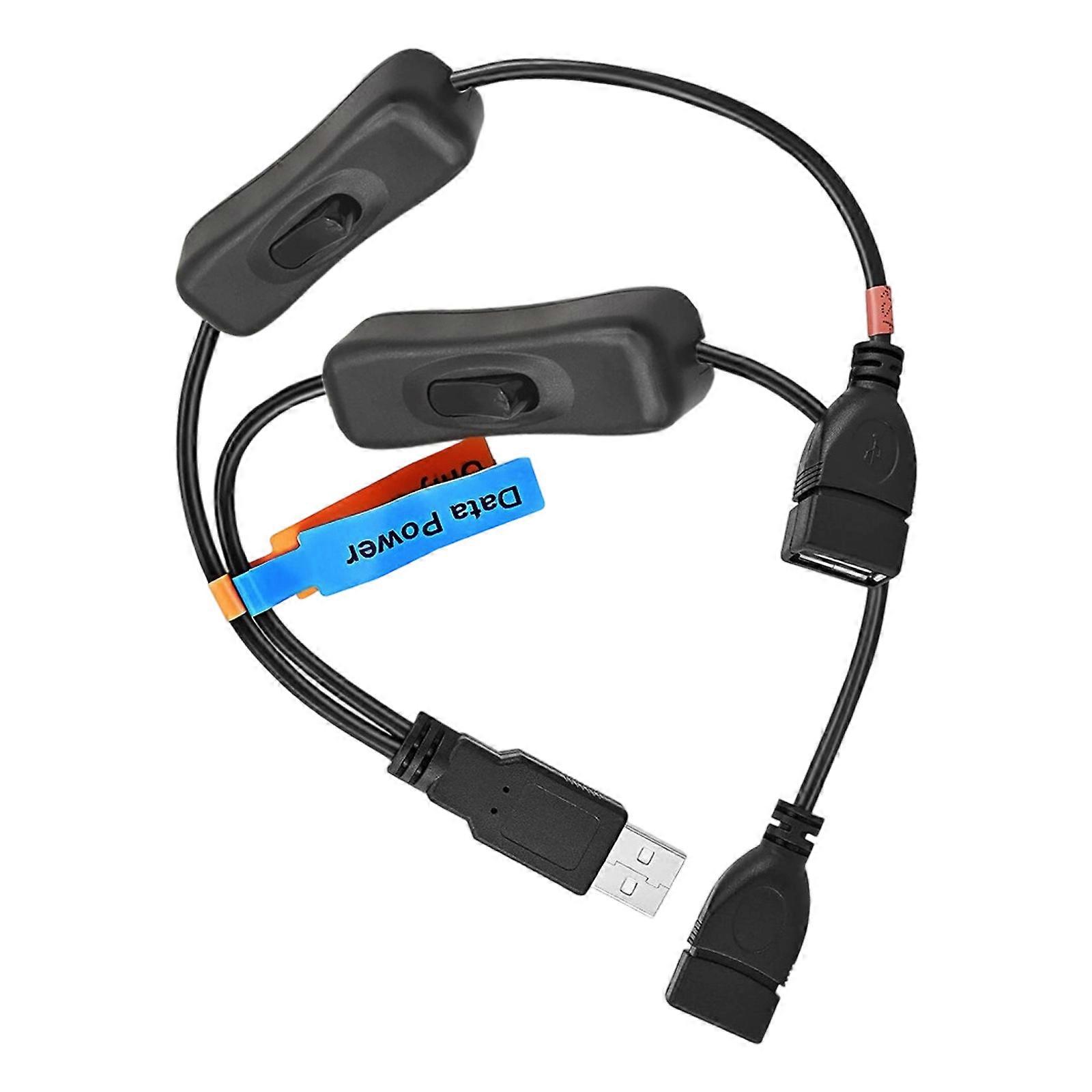 Y Shape USB Splitter Cable With Double Port And Individual Switches Support Charging Data Transfer For Mobile Devices Multicolor