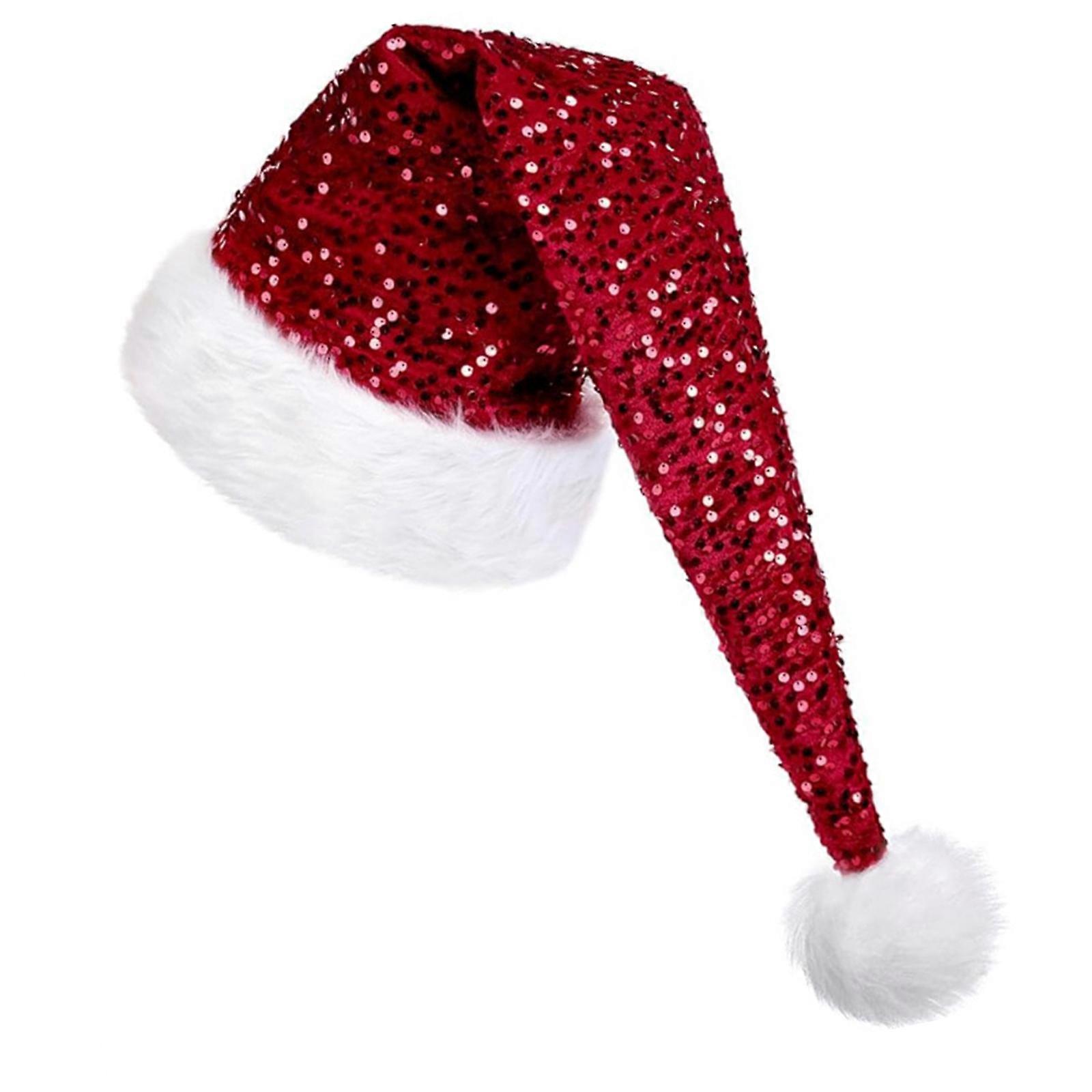 Sparkling Sequins Winter Hats Double Thickened Design Soft Warm Unisex Hats For Christmas Outdoor Activity  Red