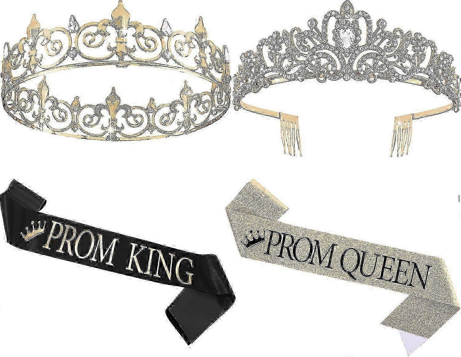 Prom Sash and Crown Set - 4-Piece Tiara for Parties