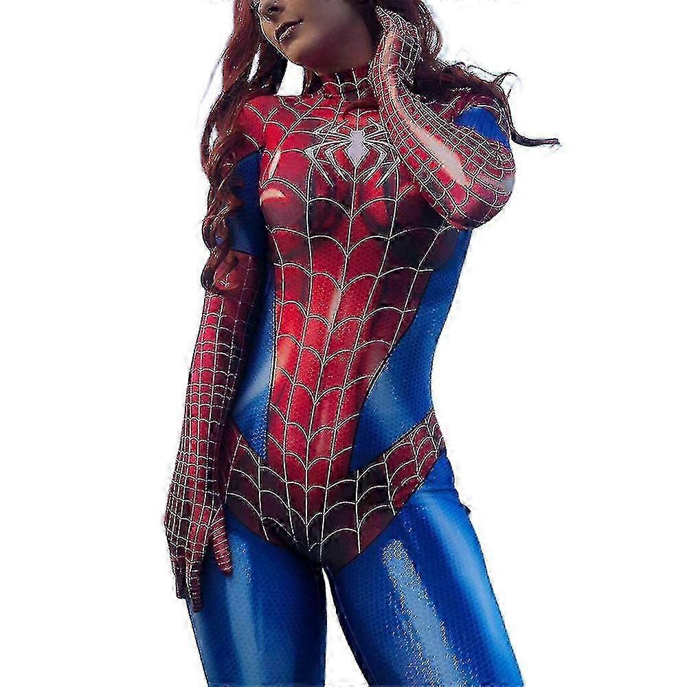 女性用スパイダーマンボディスーツ - ハロウィンコスプレコスチュームストレッチジャンプスーツ