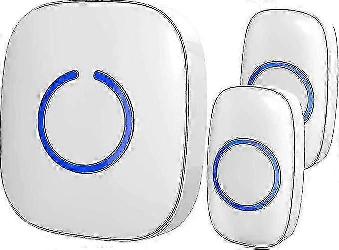 Wireless doorbell, Battery operated doorbells with 52 chimes and 4 volume settings (white), 2 push buttons, wireless, waterproof transmitters with 1 r