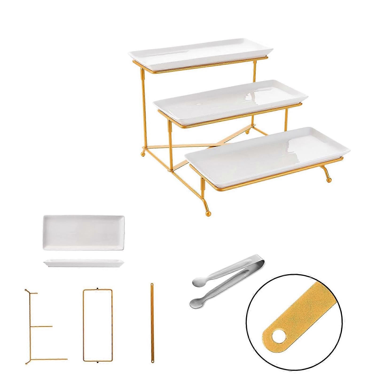 3 Tiered Serving Tray Set With Foldable Stand And Crosses Pubs For Party Dessert Fruit Display Kitchen Storage Multicolor