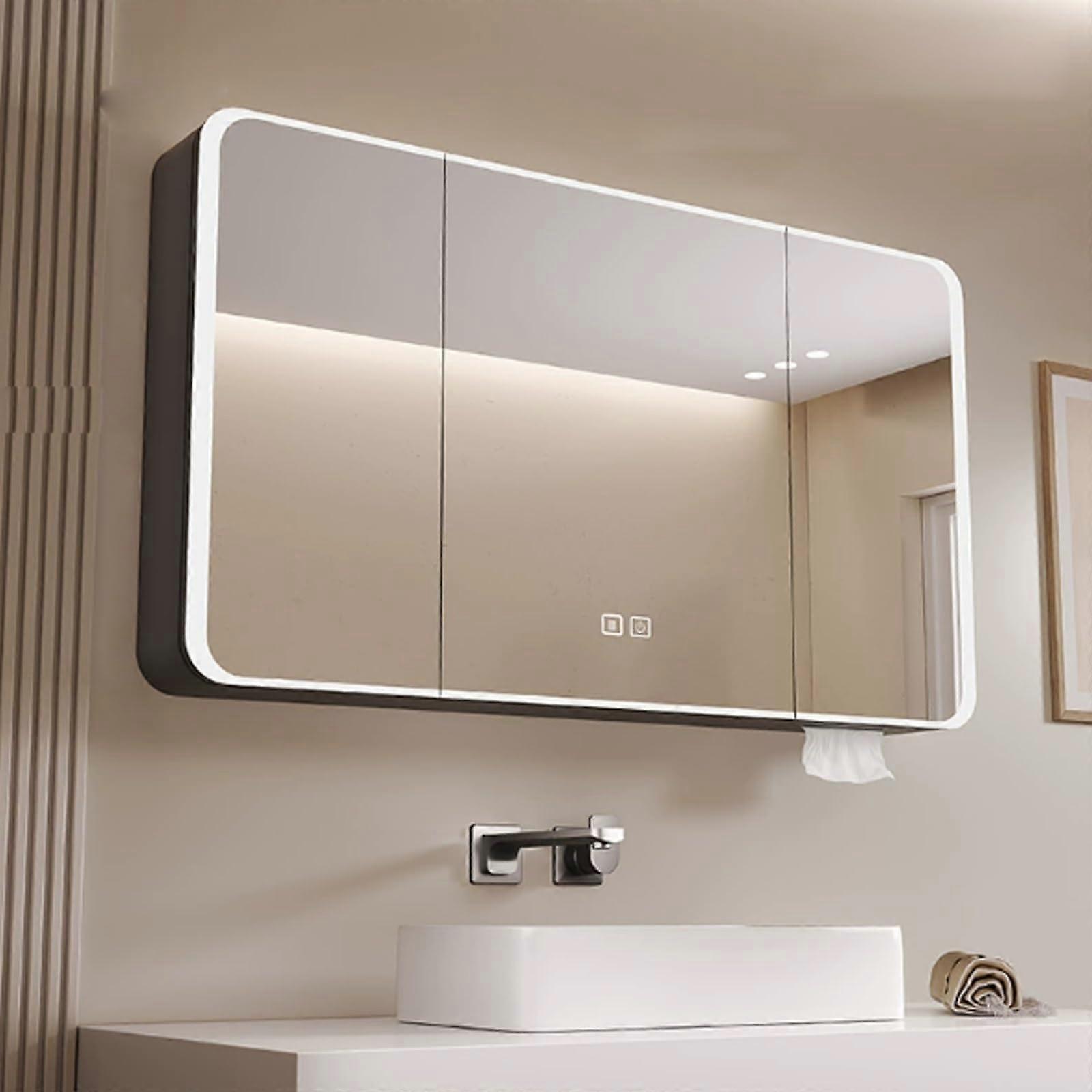 LED Bathroom Mirror Cabinet with AntiFog HD Glass, Touch Switch, Aluminum Storage for Small Spaces