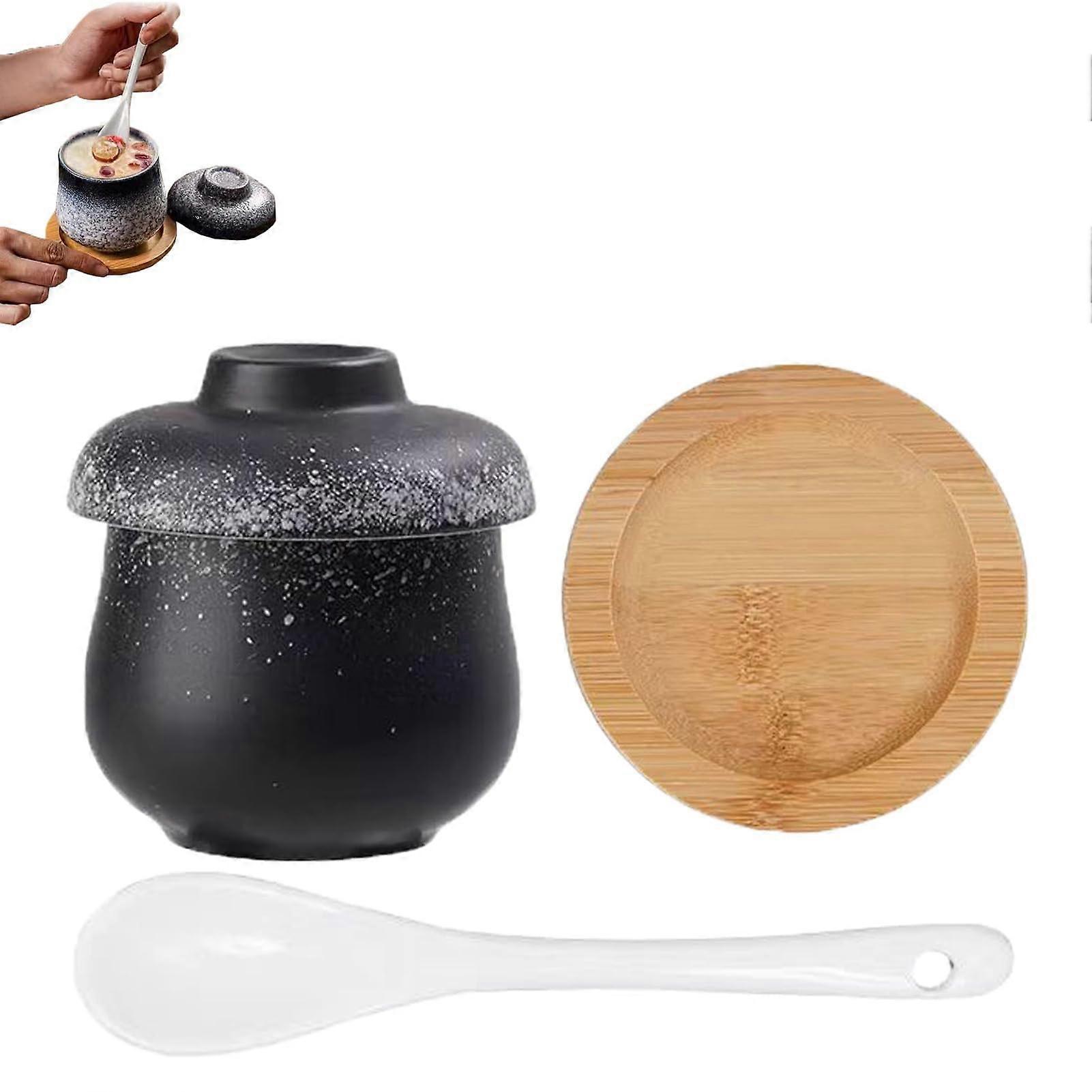 Egg Coddlers Set with Lids, Vintage Ceramic Cups for Steaming Eggs, Soup and Pudding (D)