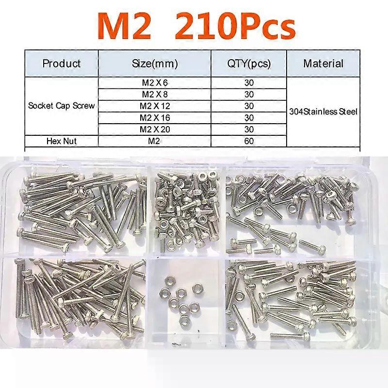 420/210/180/110/75PCS 304 Stainless Steel Allen Hexagon Hex Socket Cap Head Screw Bolt and Nut Set M2 M2.5 M3 M4 M5 M6 M8 Kit