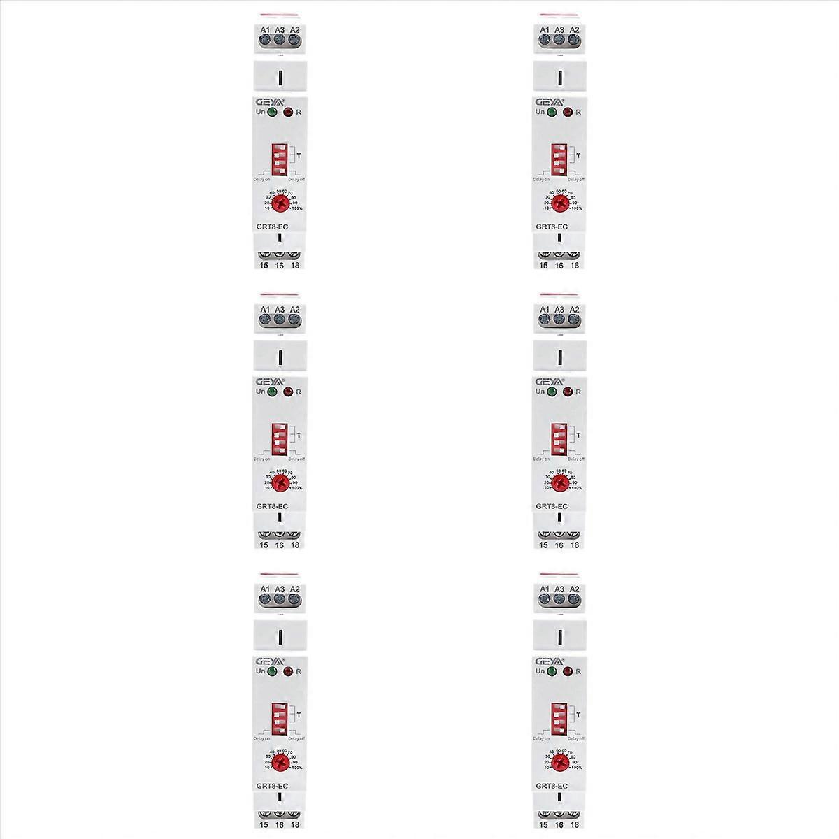 6X GRT8-EC 10A Dual Function Timer Relay on Delay or Off Delay Relay AC230V Time Relay