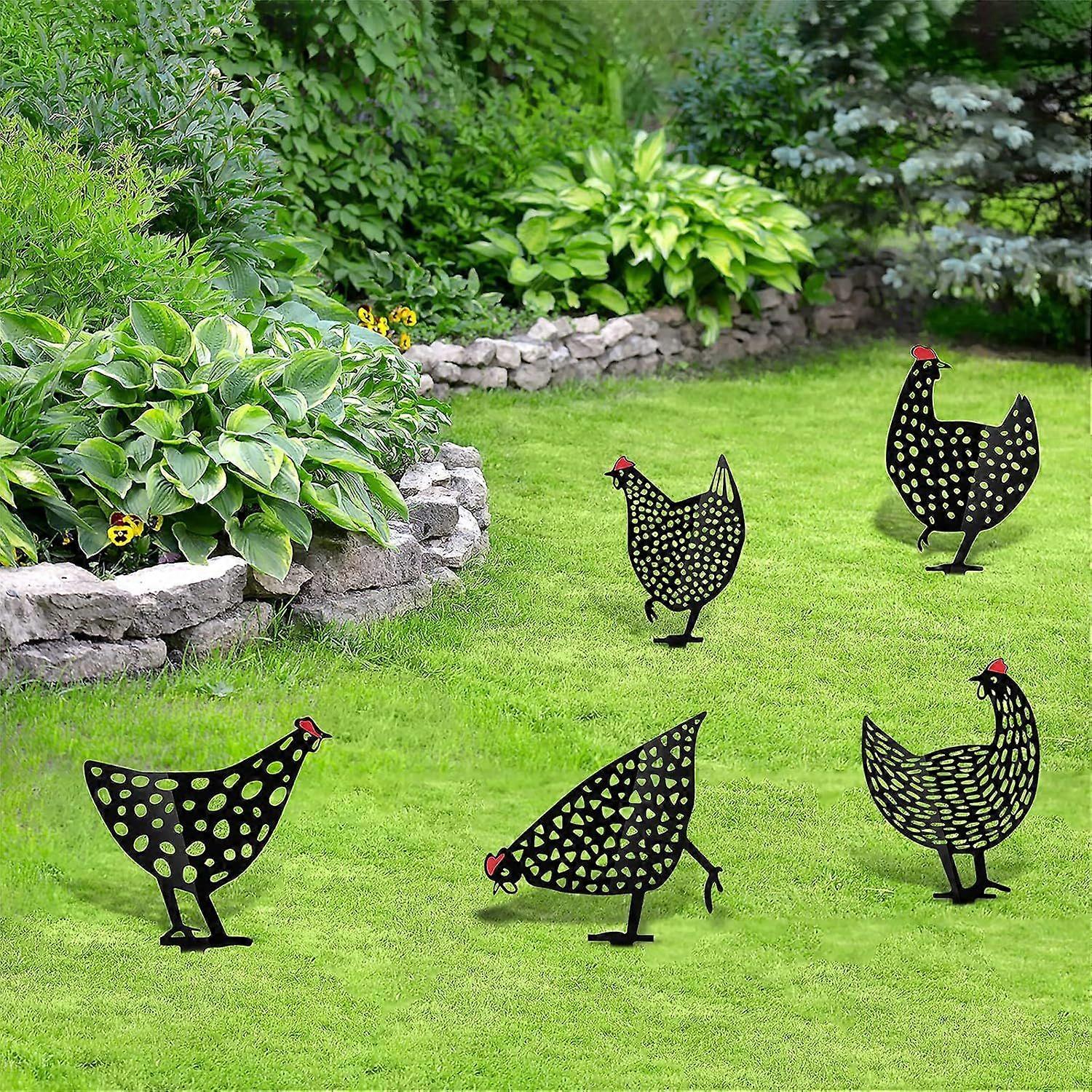5ピースガーデンデコラティブヘン、屋外デコラティブヘン、芝生小道歩道ガーデン用ガーデンチキンデコレーション(アクリル)