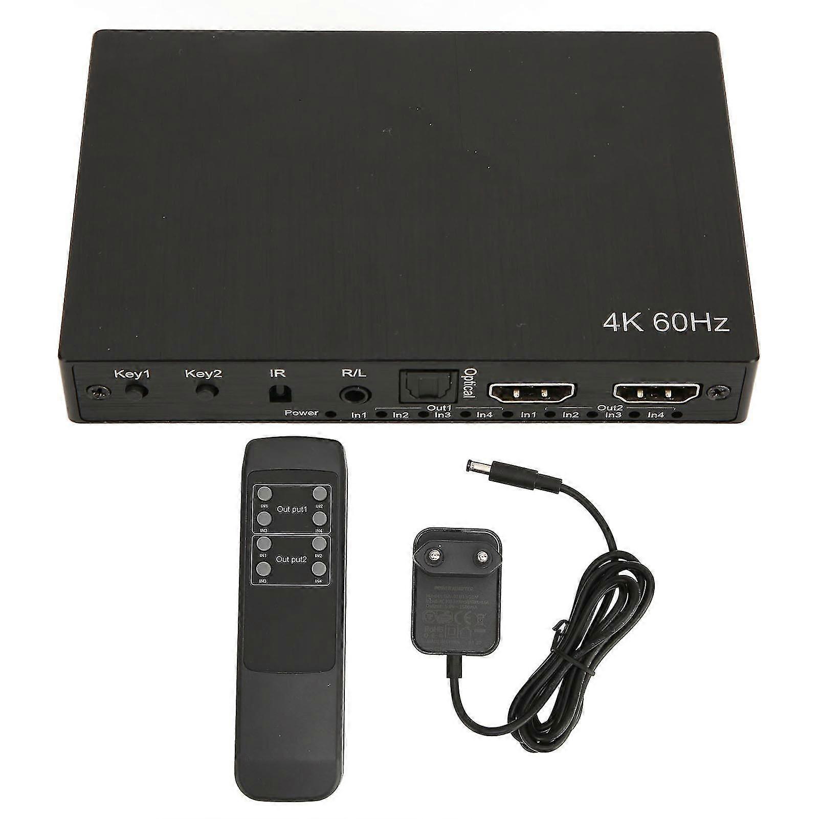 4K HDMI Switch 4 In 2 Out with Optical Sound Output, EDID, IR Remote, EU Plug