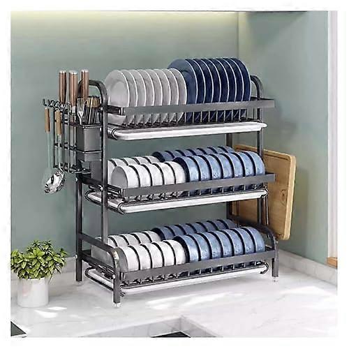 3 Tier Dish Drying Rack for Kitchen Counter, Rust Resistant Stainless Steel, SpaceSaving Design 21'x9'x24' Black