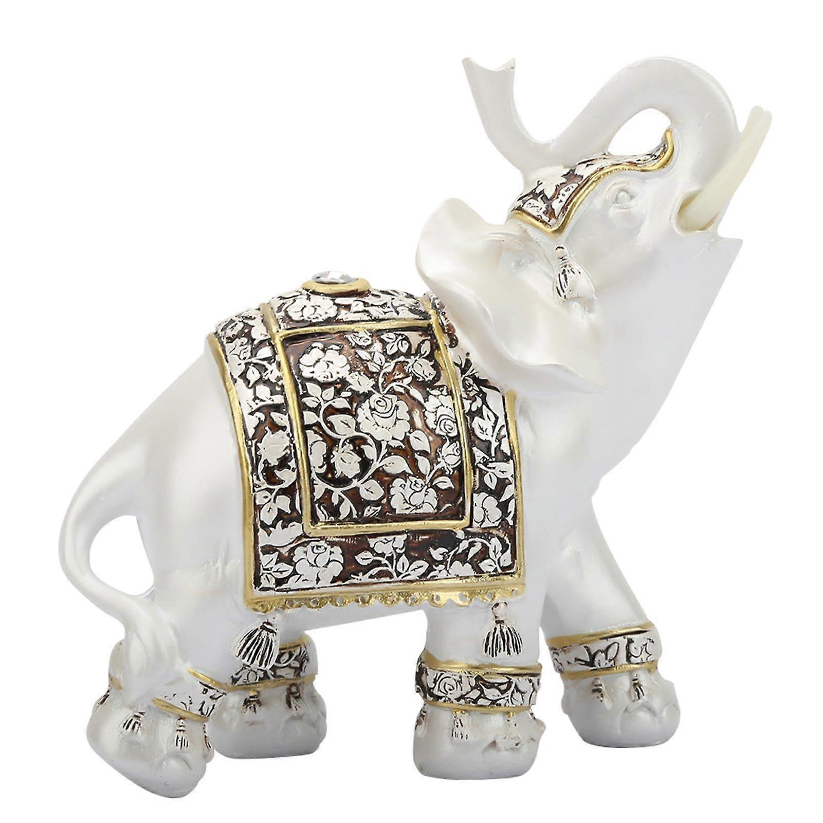 White Elephant Decor Statue with Trunk Up, Feng Shui Figurine for Good Luck in Home and Office