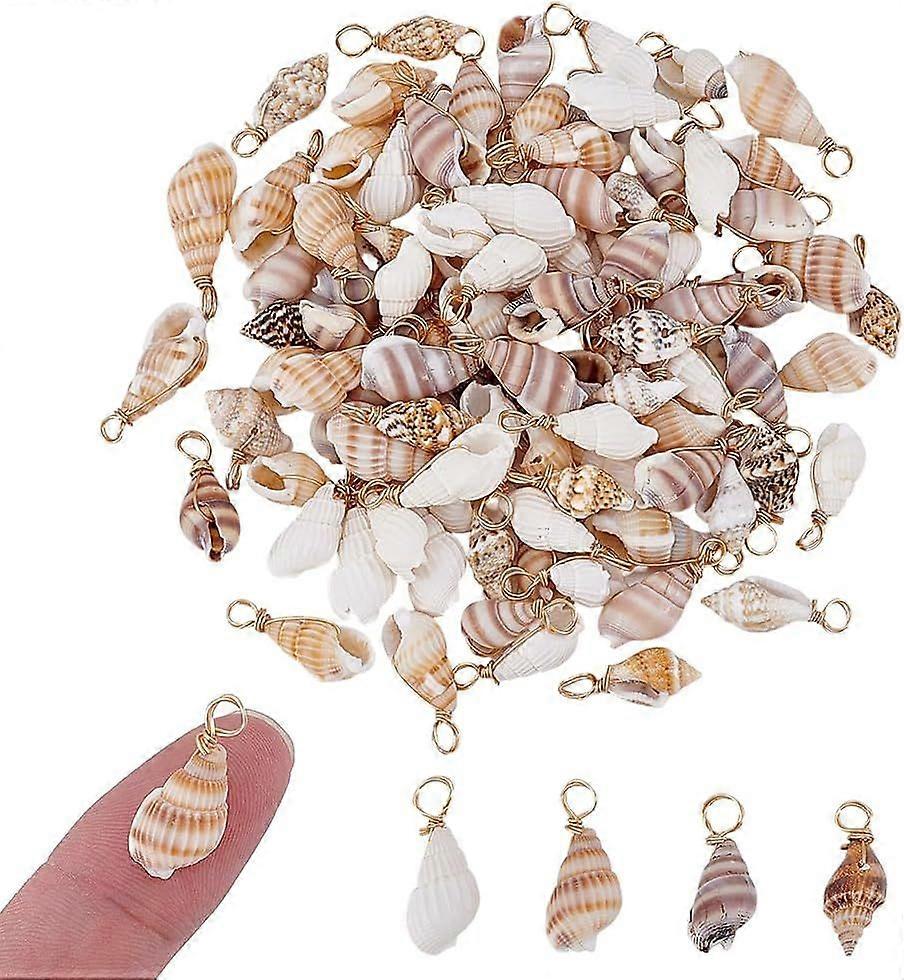 100Pcs 4 Styles Natural Shell Pendants Conch Seashells Craft Beads Cowrie Sea Shells Pendant Summer Sea Shell Pendants with Copper Wire Finding Small 