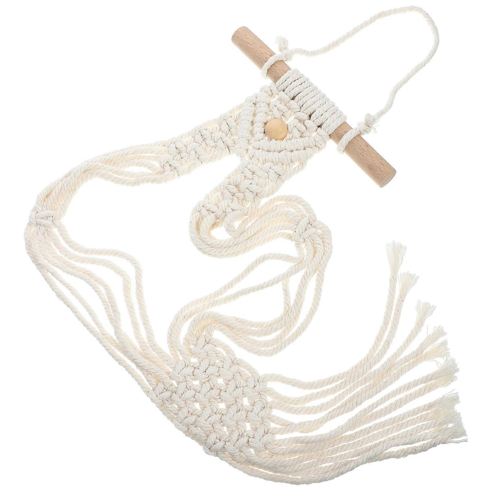 Cotton Rope Macrame Hat Organizer for Wall Storage 2Pcs Beige Style