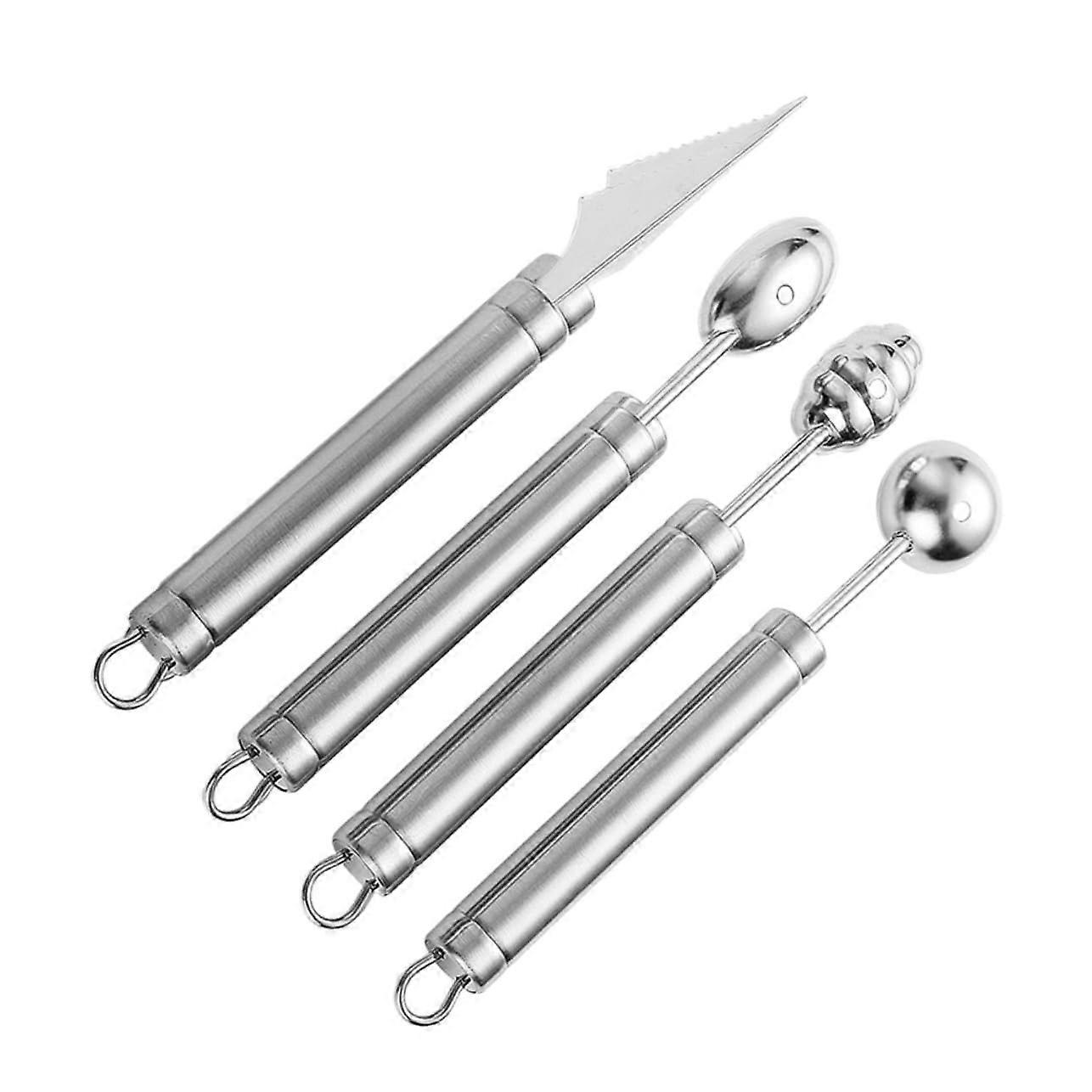 Stainless Steel Melon Baller Set with Multiple Scoop Shapes for Easy Fruit Carving, 4pcs