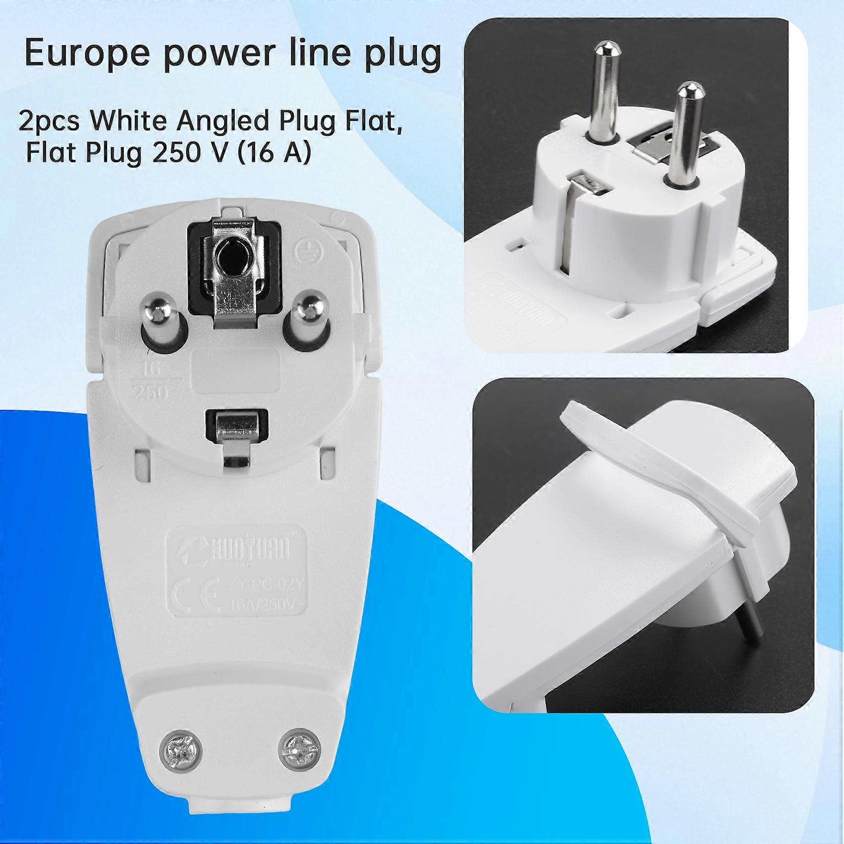 2pcs White Schuko Angled Plug Flat, Schuko Flat Plug 250 V (16 A), Schuko Plug, Schuko Plug Flat, Eu Plug